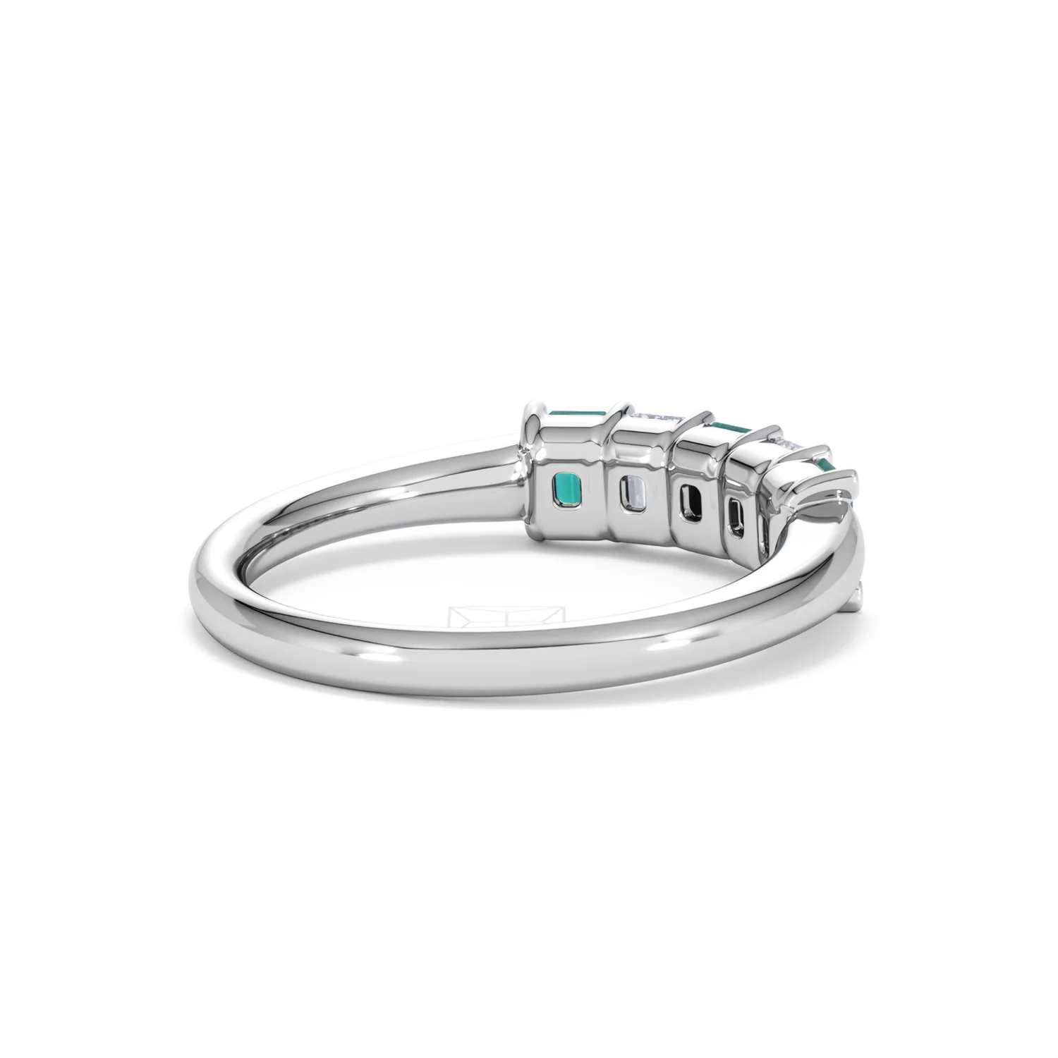Solene 0.75ct Emerald Cut Lab Emerald and Lab Diamond Half Eternity Ring in 18K White Gold - Image 39