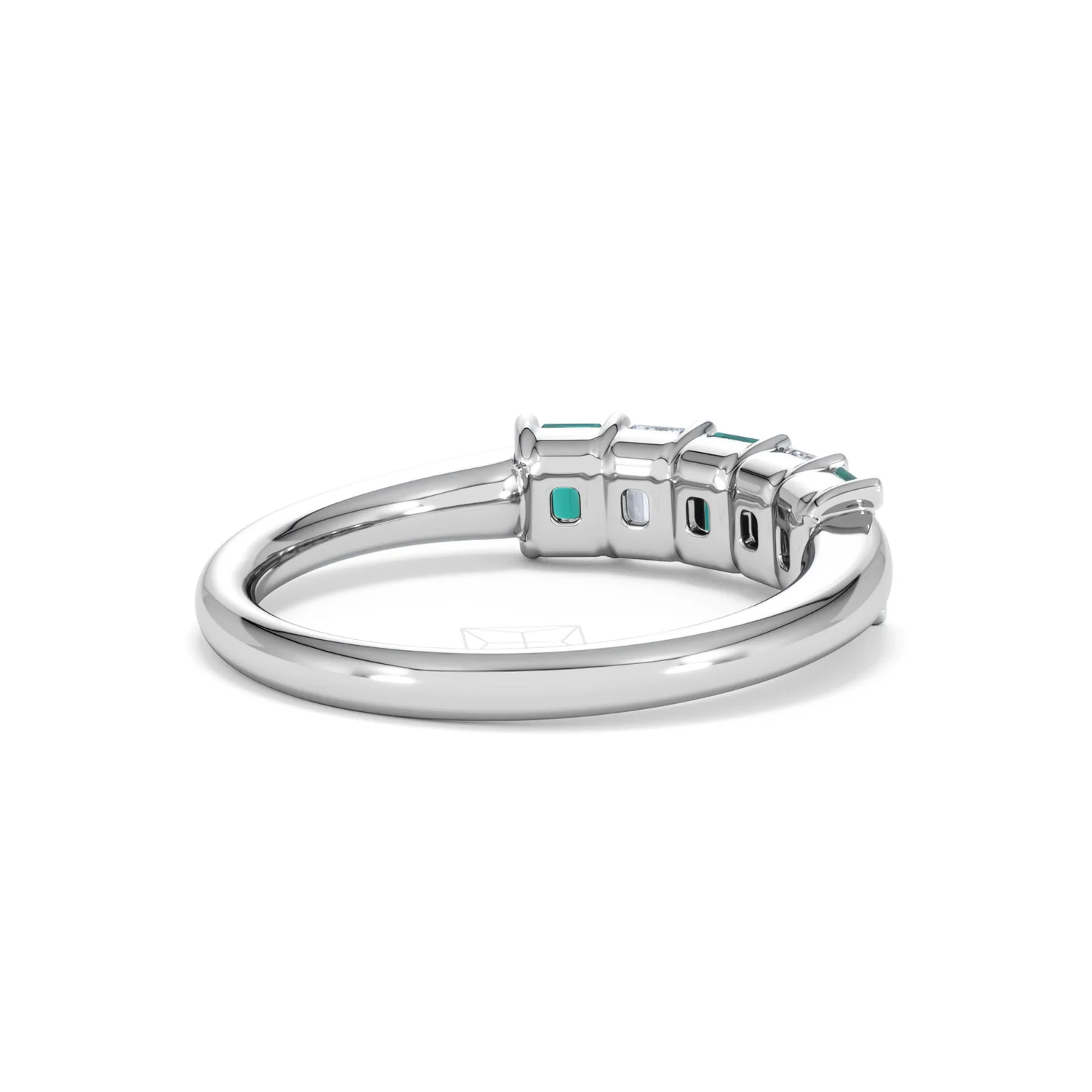 Solene 0.75ct Emerald Cut Lab Emerald and Lab Diamond Half Eternity Ring in 18K White Gold - Image 40