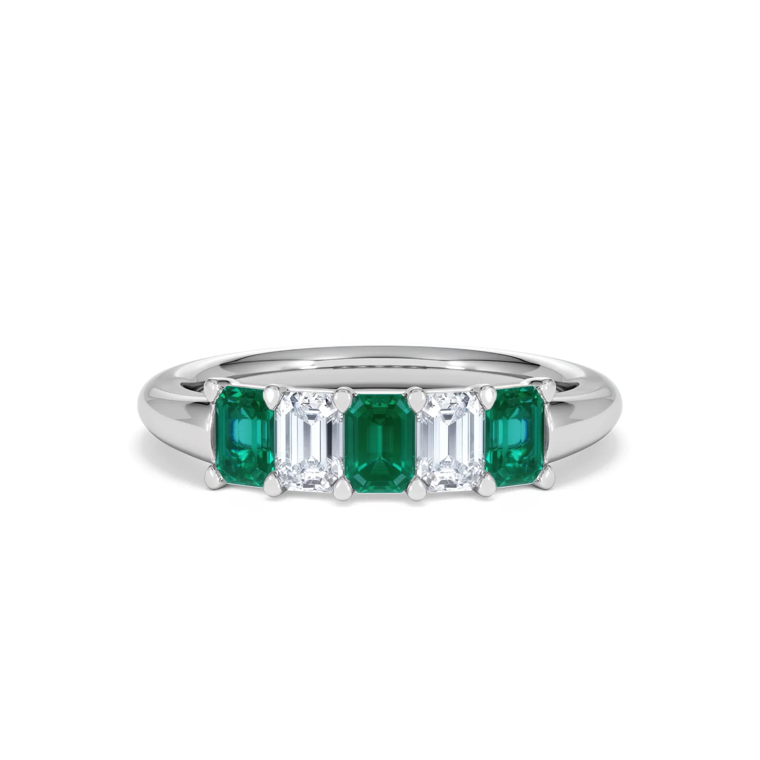 Solene 0.75ct Emerald Cut Lab Emerald and Lab Diamond Half Eternity Ring in 18K White Gold - Image 9