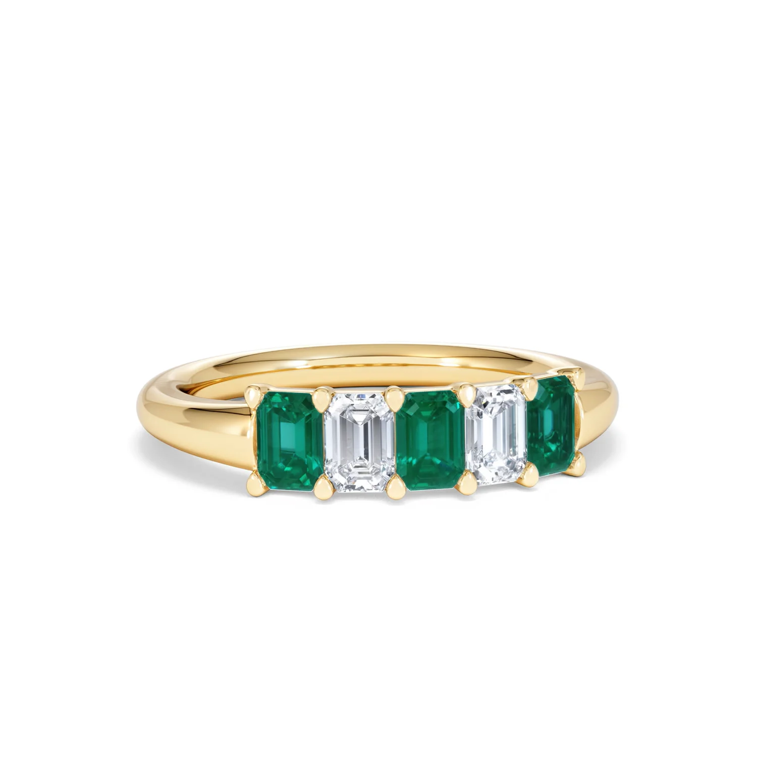 Solene 0.75ct Emerald Cut Lab Emerald and Lab Diamond Half Eternity Ring in 18K Yellow Gold - Image 12