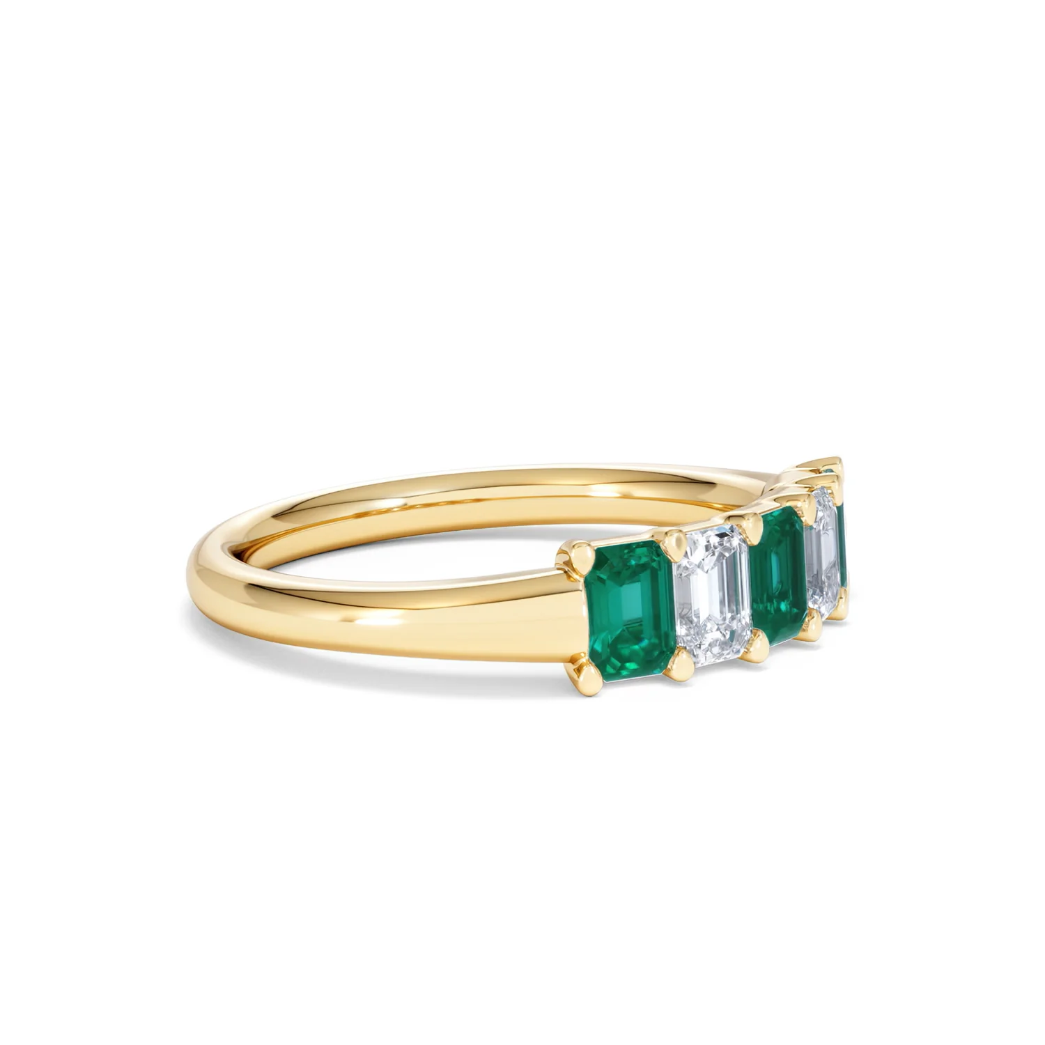 Solene 0.75ct Emerald Cut Lab Emerald and Lab Diamond Half Eternity Ring in 18K Yellow Gold - Image 21