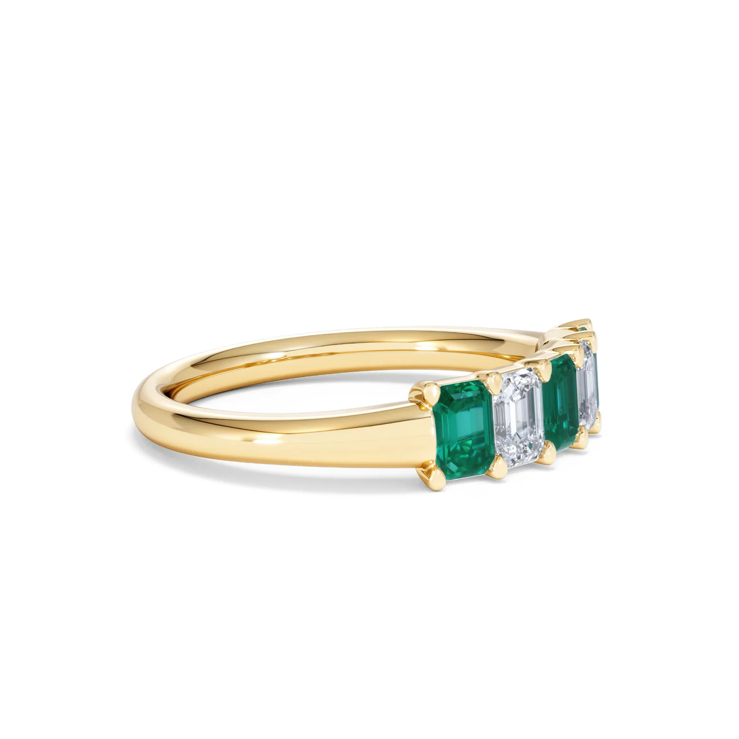 Solene 0.75ct Emerald Cut Lab Emerald and Lab Diamond Half Eternity Ring in 18K Yellow Gold - Image 22