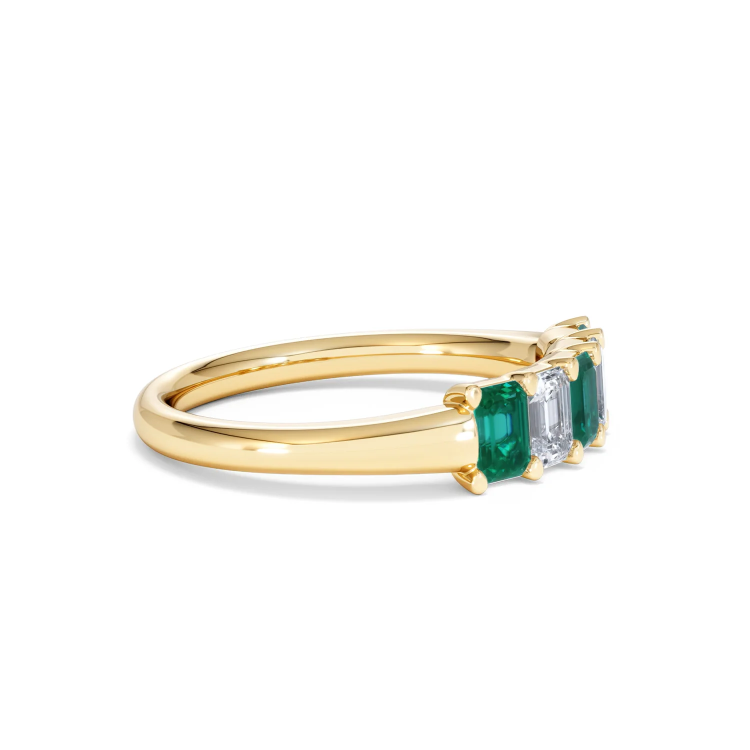 Solene 0.75ct Emerald Cut Lab Emerald and Lab Diamond Half Eternity Ring in 18K Yellow Gold - Image 24