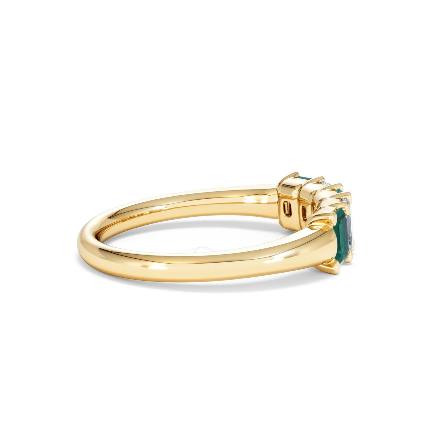 Solene 0.75ct Emerald Cut Lab Emerald and Lab Diamond Half Eternity Ring in 18K Yellow Gold - Image 31