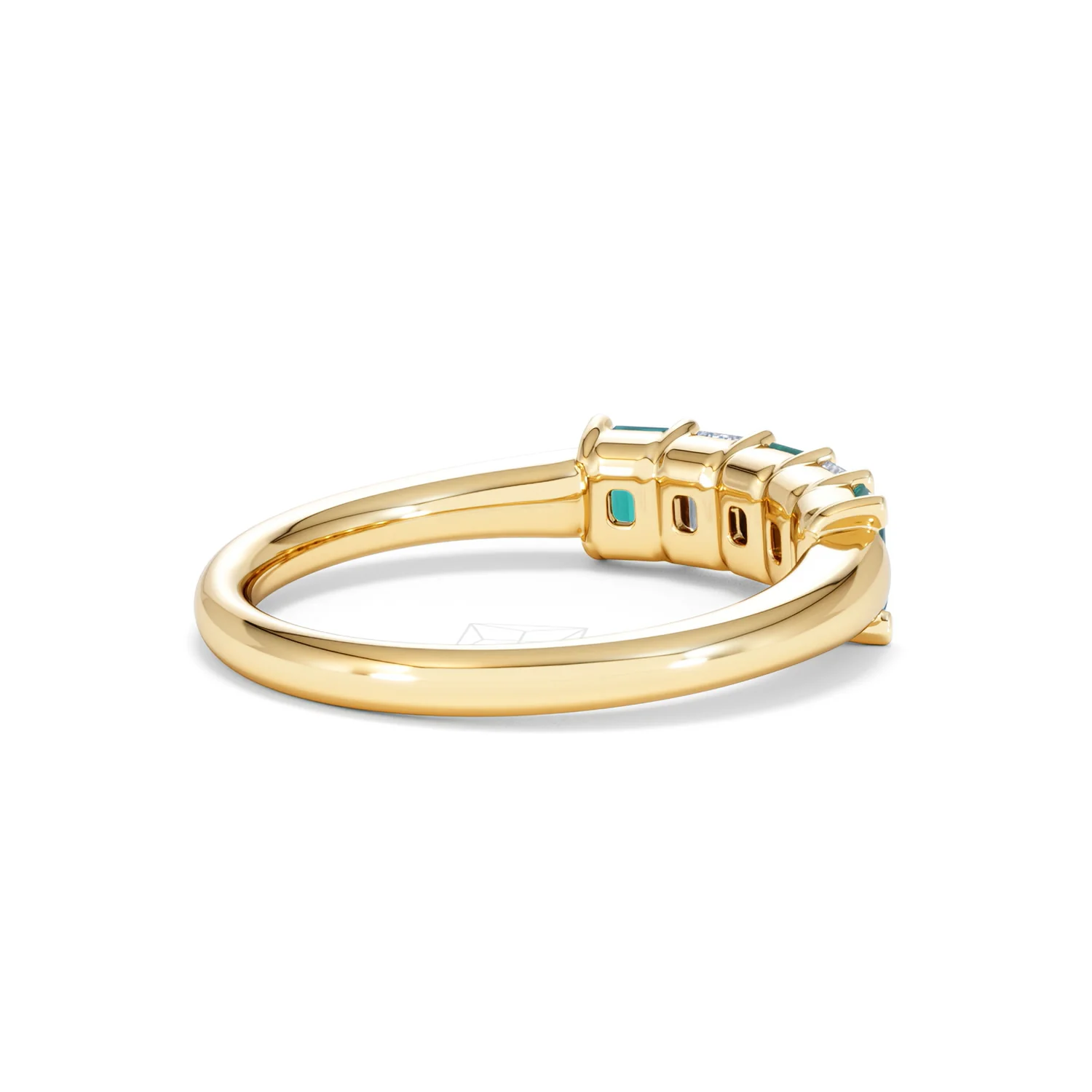 Solene 0.75ct Emerald Cut Lab Emerald and Lab Diamond Half Eternity Ring in 18K Yellow Gold - Image 37