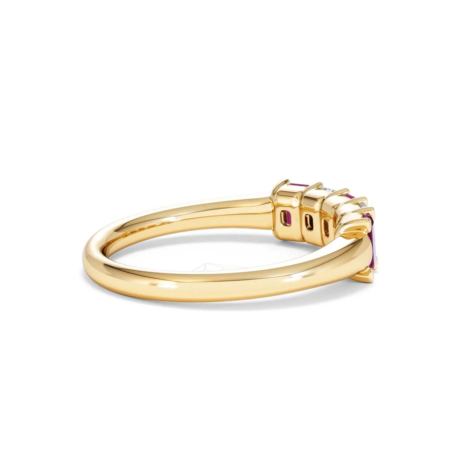 Solene 0.75ct Emerald Cut Lab Ruby and Lab Diamond Half Eternity Ring in 18K Yellow Gold - Image 34
