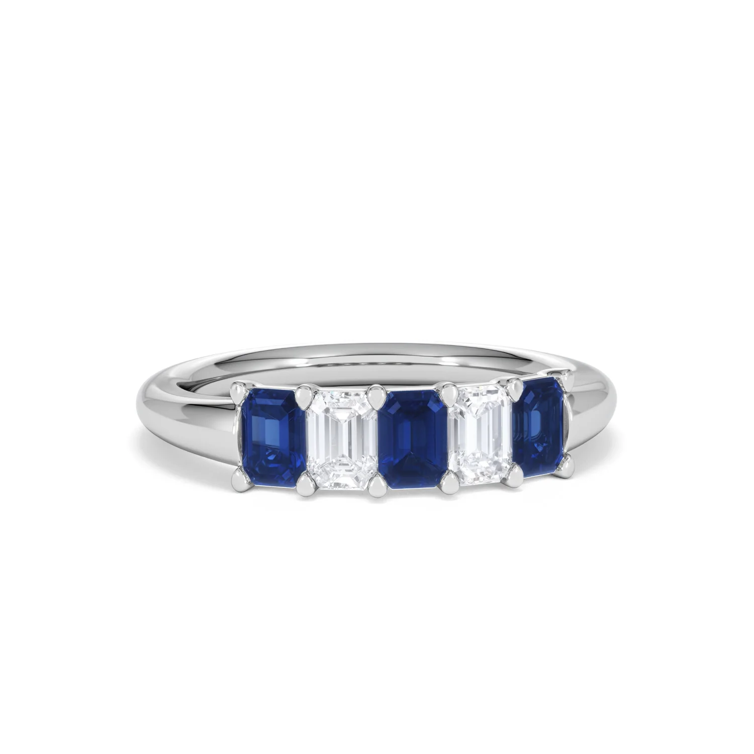 Solene 0.75ct Emerald Cut Lab Sapphire and Lab Diamond Half Band Eternity Ring in 18K White Gold - Image 11