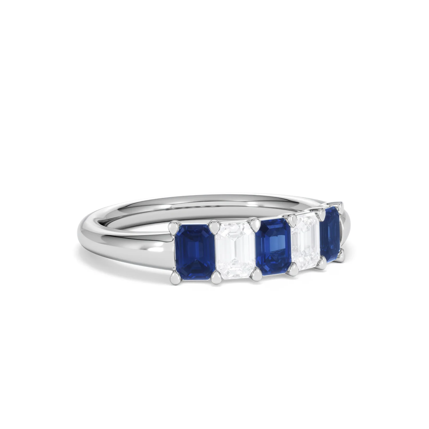 Solene 0.75ct Emerald Cut Lab Sapphire and Lab Diamond Half Band Eternity Ring in 18K White Gold - Image 15