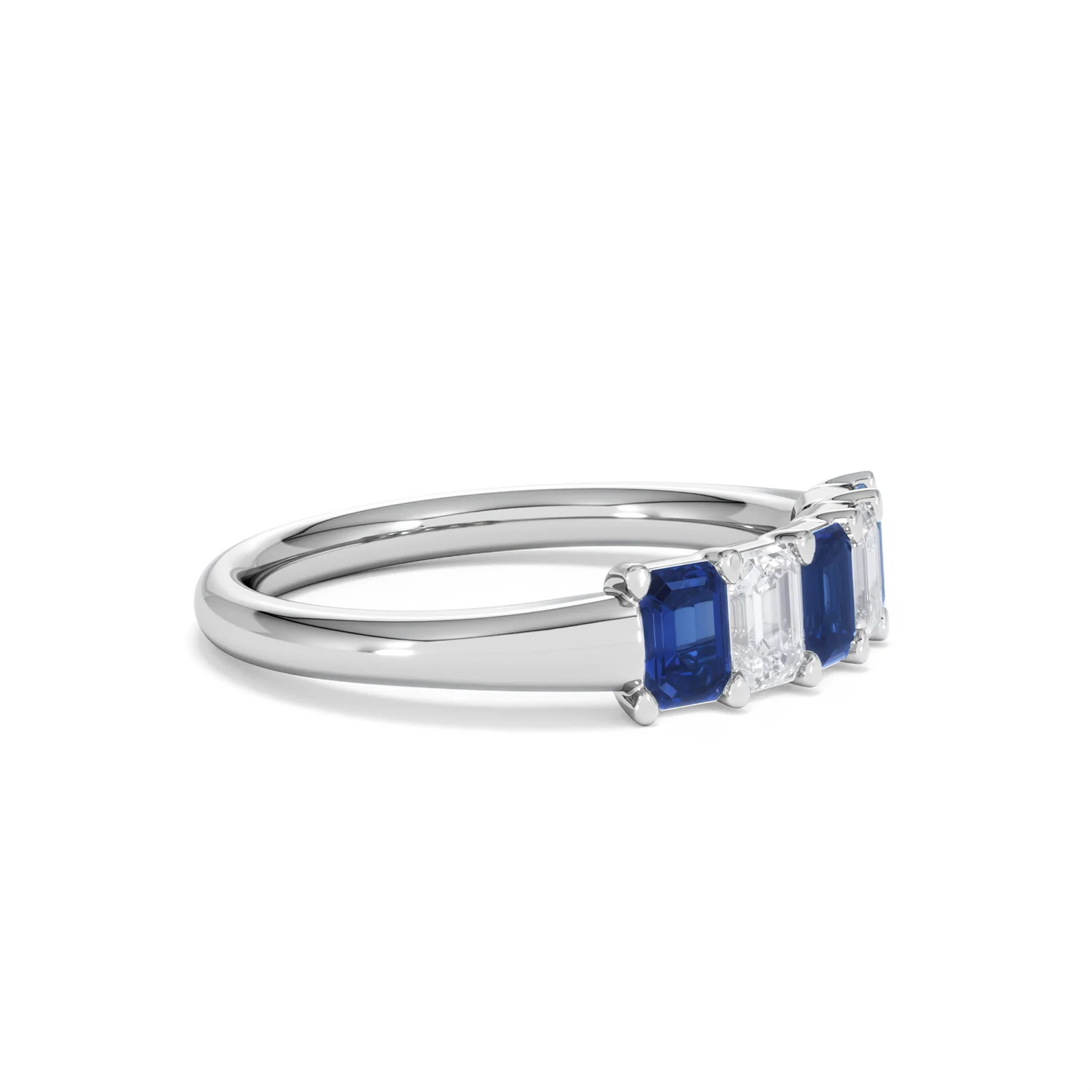 Solene 0.75ct Emerald Cut Lab Sapphire and Lab Diamond Half Band Eternity Ring in 18K White Gold - Image 22