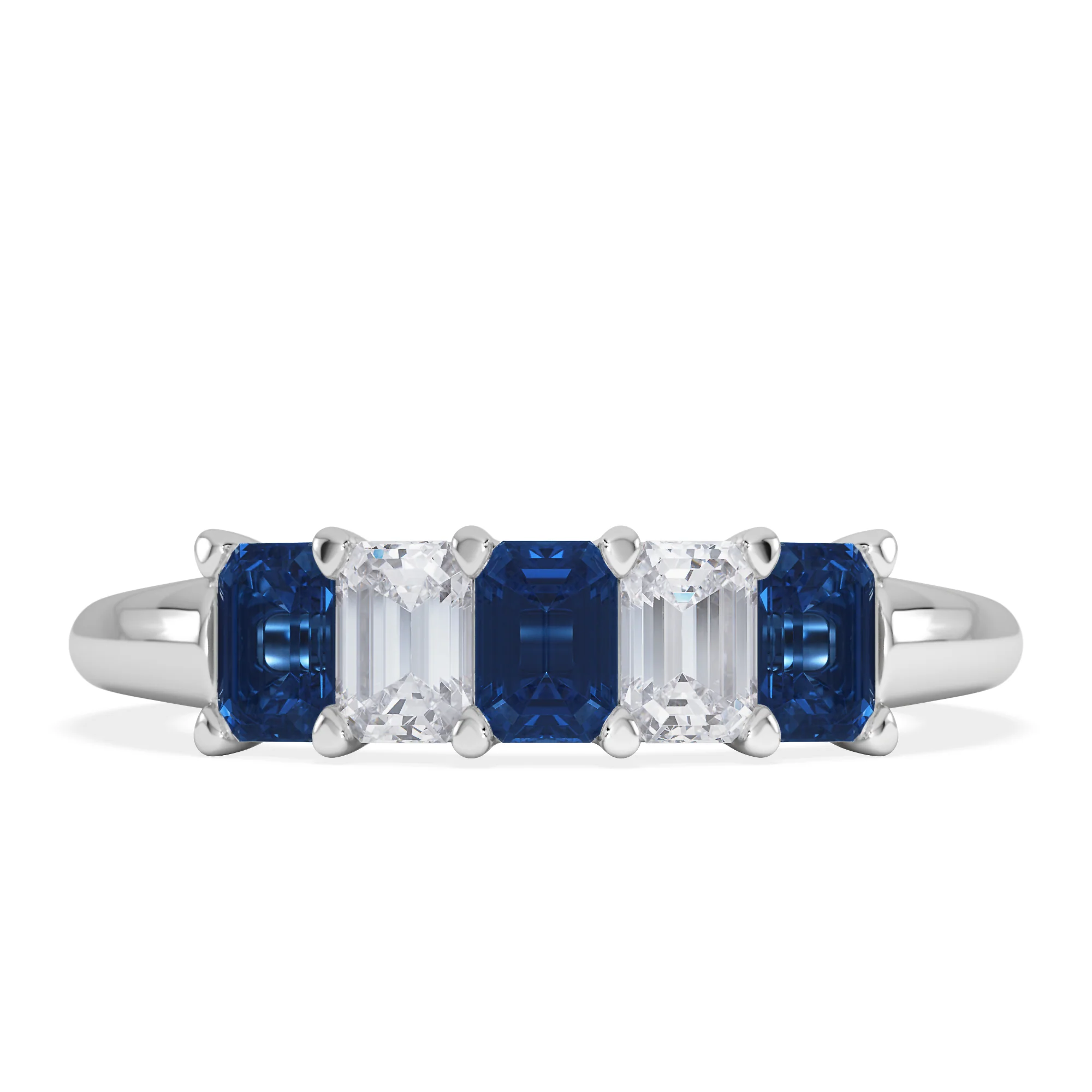 Solene 0.75ct Emerald Cut Lab Sapphire and Lab Diamond Half Band Eternity Ring in 18K White Gold - Image 3