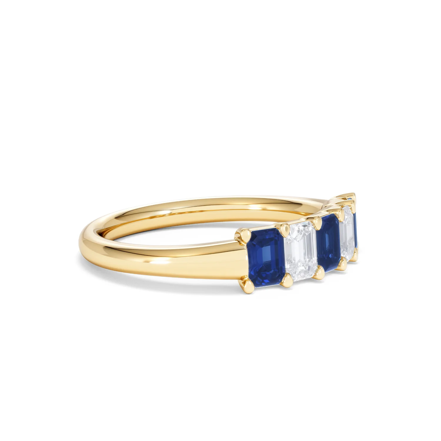 Solene 0.75ct Emerald Cut Lab Sapphire and Lab Diamond Half Band Eternity Ring in 18K Yellow Gold - Image 21