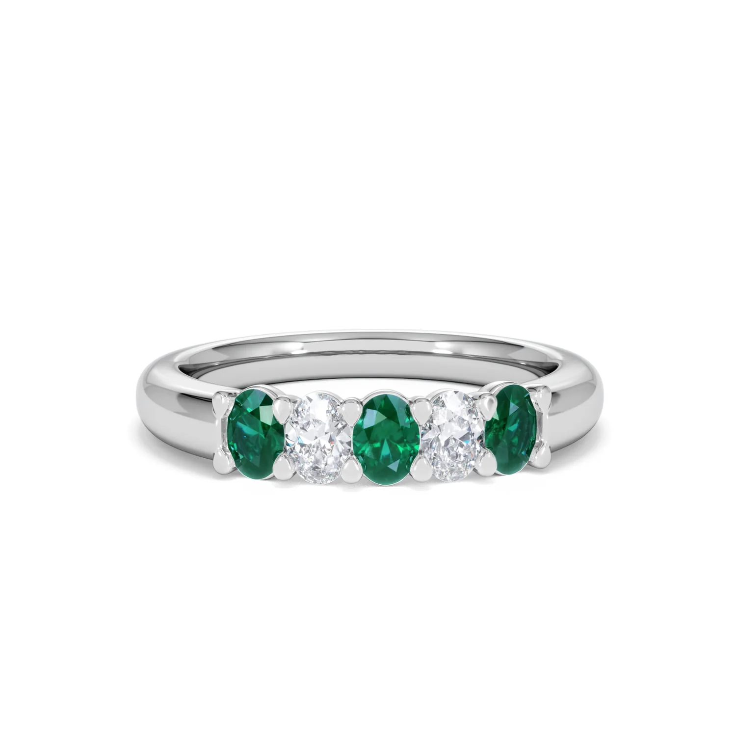 Solene 0.75ct Oval Cut Lab Emerald and Lab Diamond Half Band Eternity Ring in 18K White Gold - Image 9