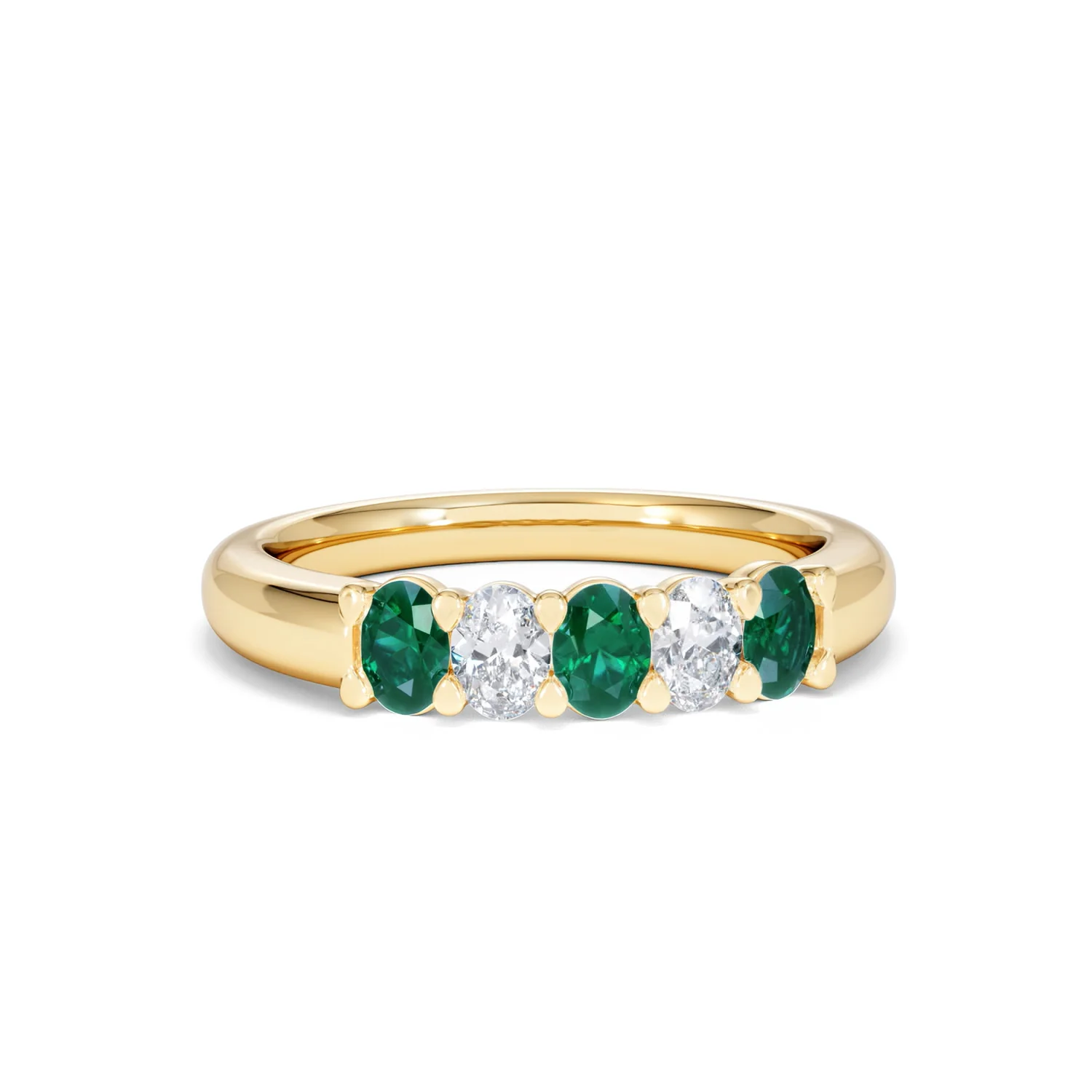 Solene 0.75ct Oval Cut Lab Emerald and Lab Diamond Half Band Eternity Ring in 18K Yellow Gold - Image 9