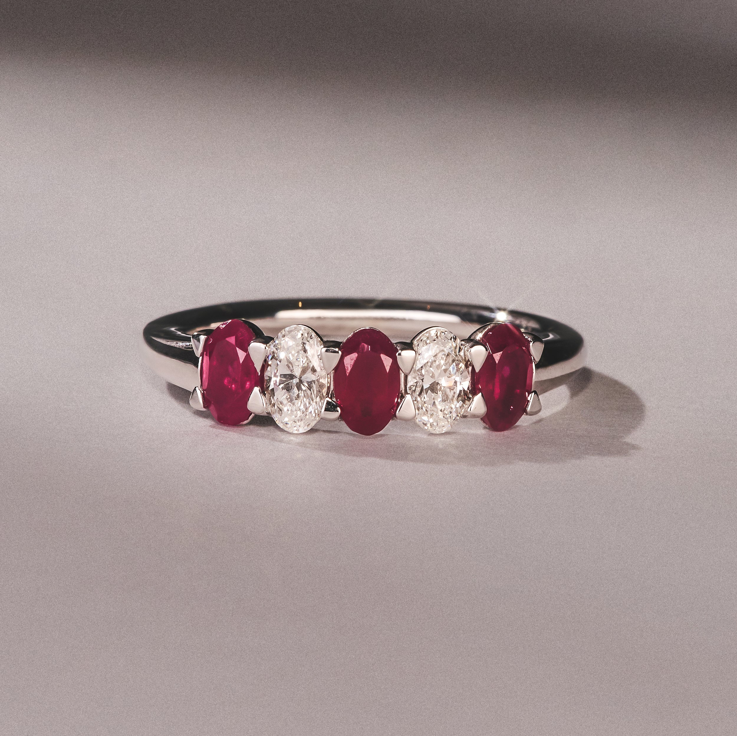 Solene 0.75ct Oval Cut Lab Ruby and Lab Diamond Half Band Eternity Ring in 18K White Gold - Image 6