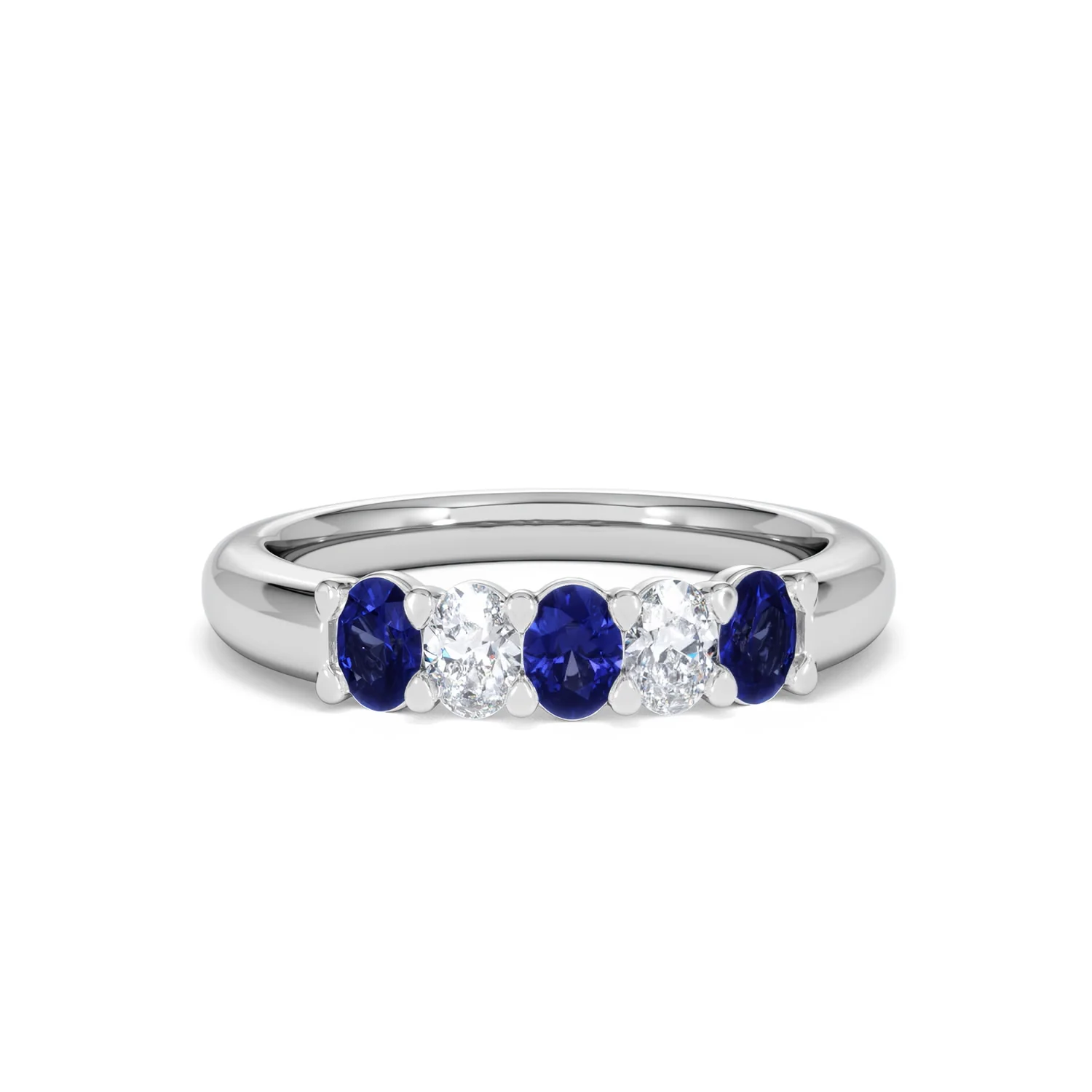 Solene 0.75ct Oval Cut Lab Sapphire and Lab Diamond Half Band Eternity Ring in 18k White Gold - Image 10