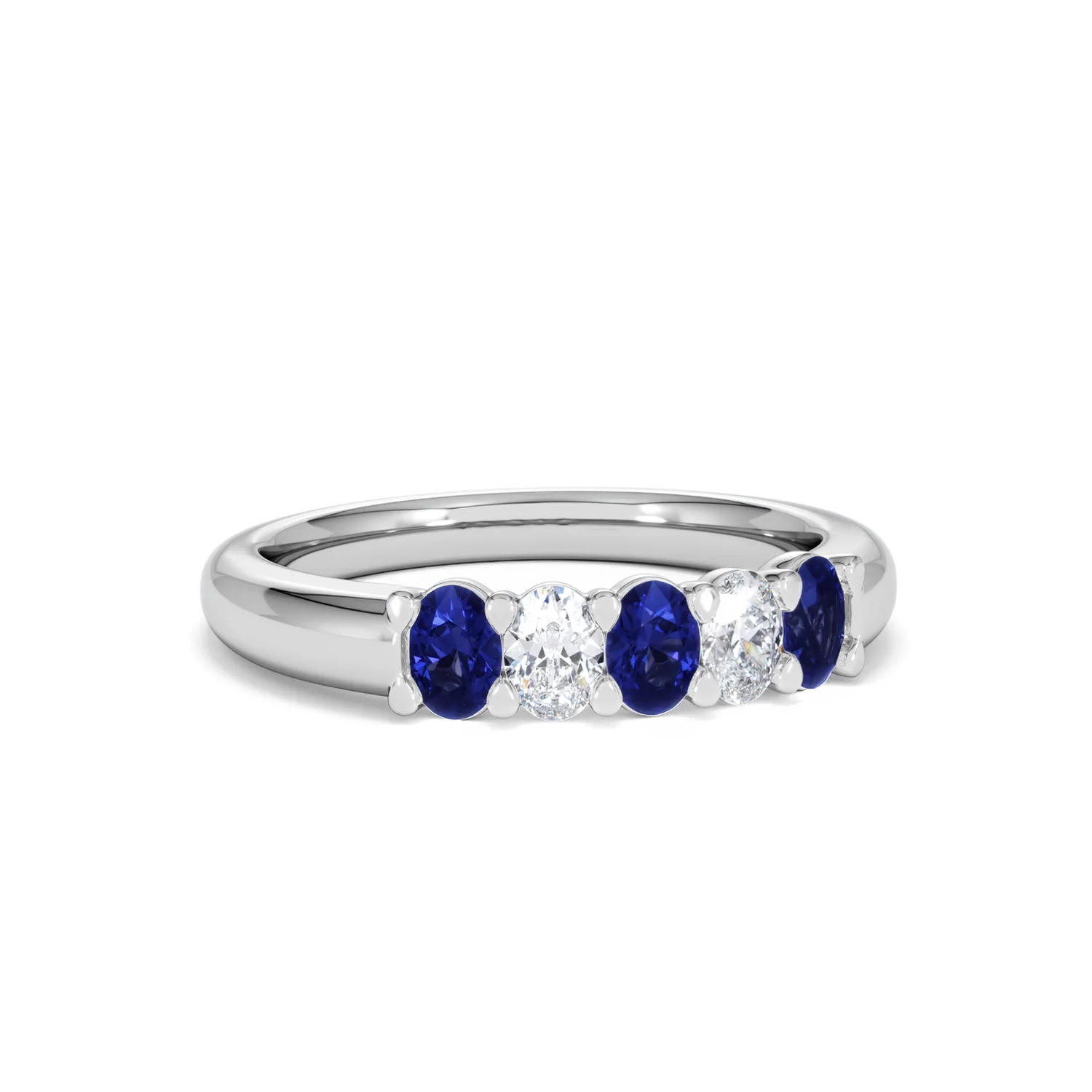 Solene 0.75ct Oval Cut Lab Sapphire and Lab Diamond Half Band Eternity Ring in 18k White Gold - Image 13
