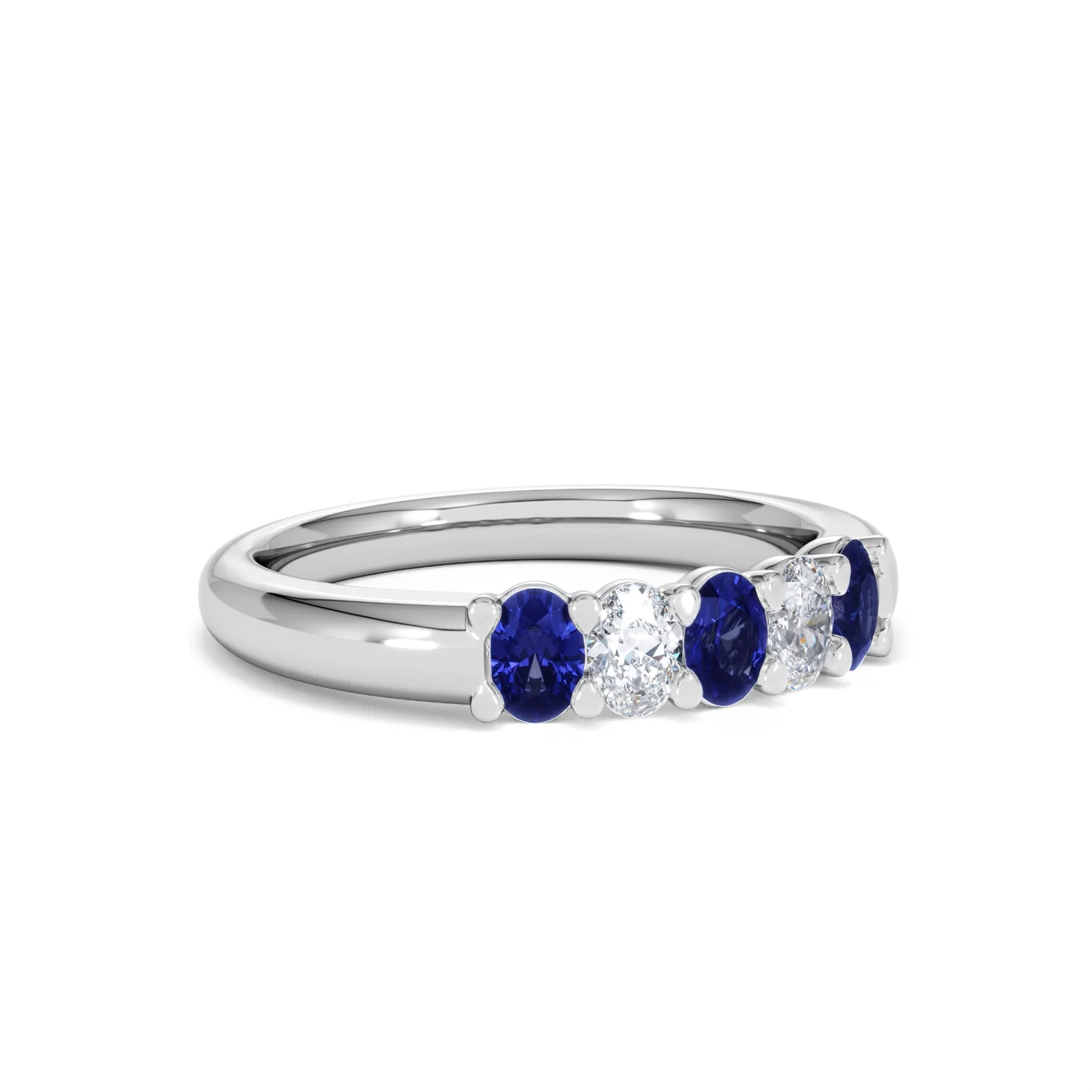 Solene 0.75ct Oval Cut Lab Sapphire and Lab Diamond Half Band Eternity Ring in 18k White Gold - Image 16