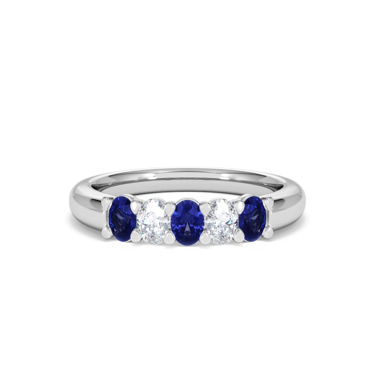 Solene 0.75ct Oval Cut Lab Sapphire and Lab Diamond Half Band Eternity Ring in 18k White Gold - Image 9
