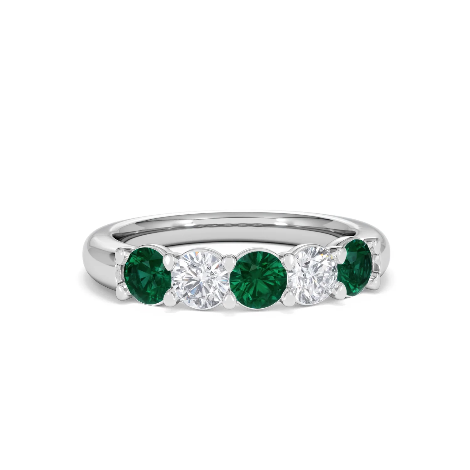 Solene 0.75ct Round Cut Lab Emerald and Lab Diamond Half Eternity Ring in 18K White Gold - Image 11