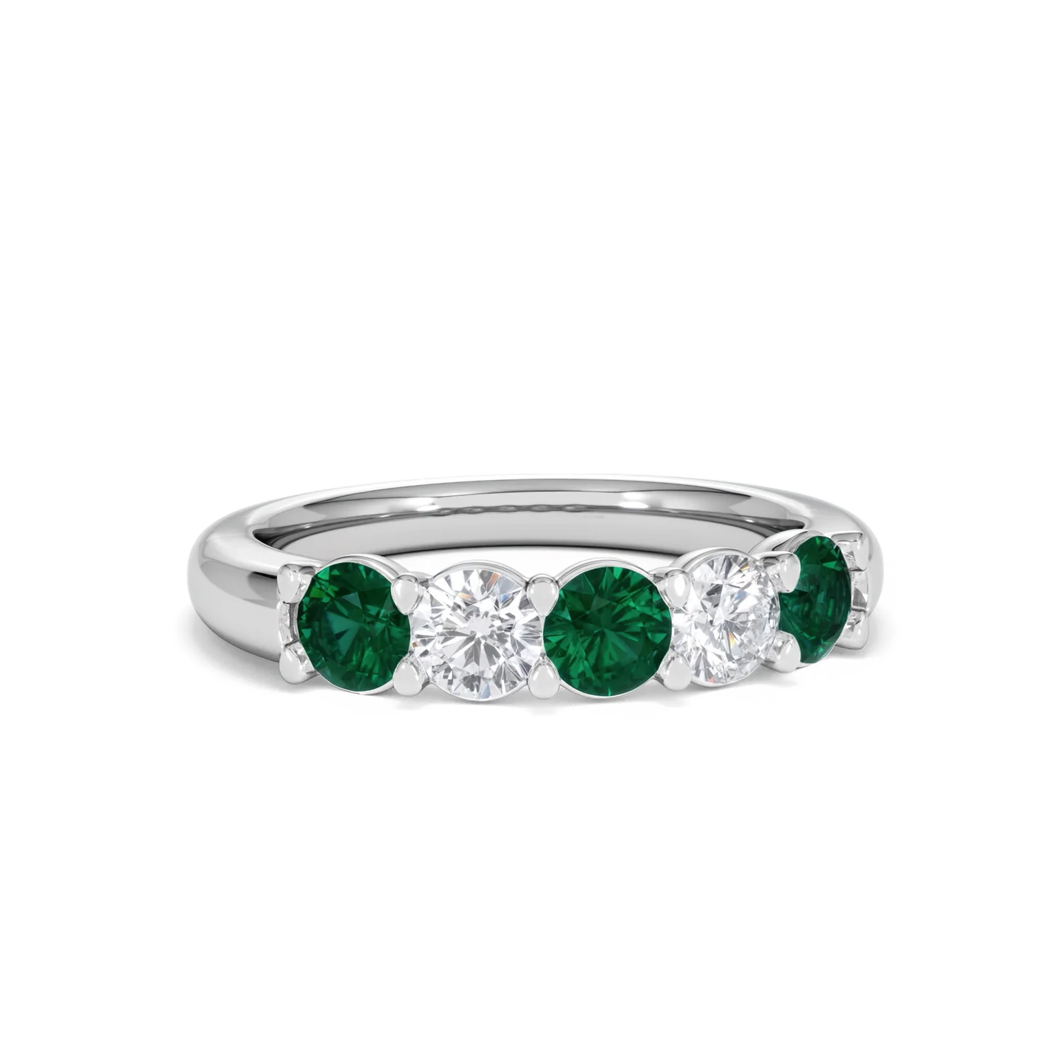 Solene 0.75ct Round Cut Lab Emerald and Lab Diamond Half Eternity Ring in 18K White Gold - Image 12