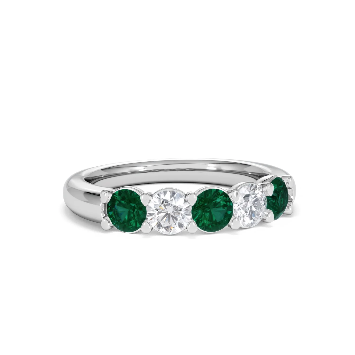 Solene 0.75ct Round Cut Lab Emerald and Lab Diamond Half Eternity Ring in 18K White Gold - Image 13