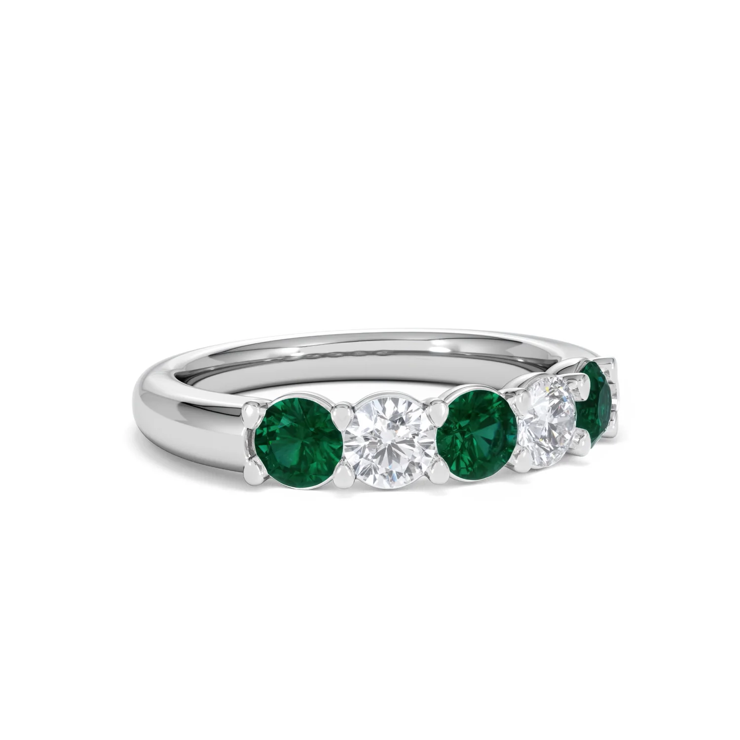 Solene 0.75ct Round Cut Lab Emerald and Lab Diamond Half Eternity Ring in 18K White Gold - Image 15
