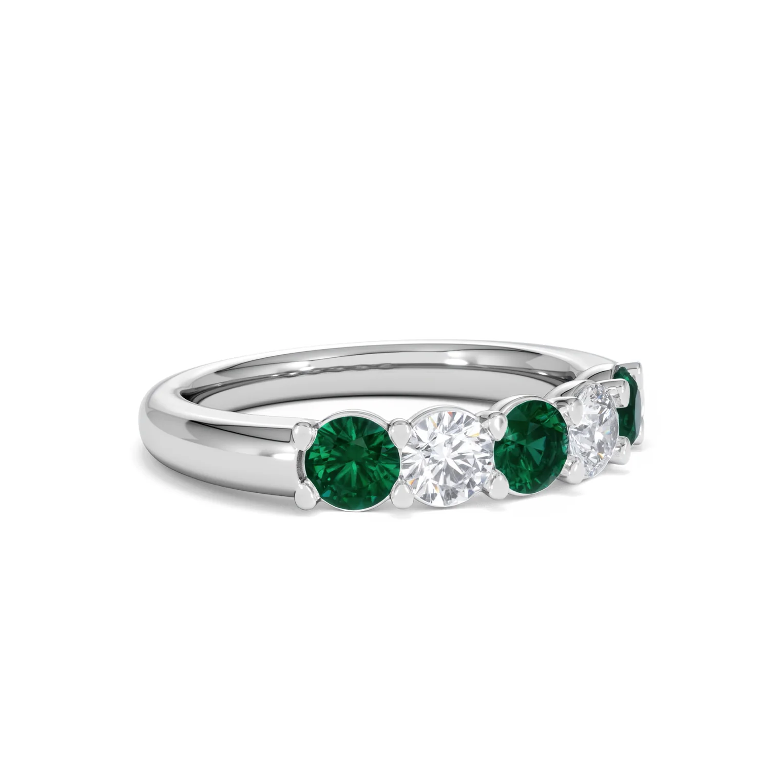 Solene 0.75ct Round Cut Lab Emerald and Lab Diamond Half Eternity Ring in 18K White Gold - Image 17