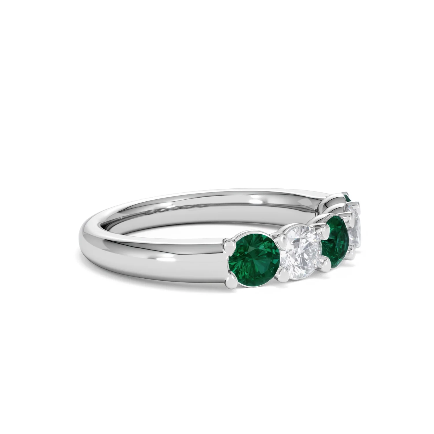 Solene 0.75ct Round Cut Lab Emerald and Lab Diamond Half Eternity Ring in 18K White Gold - Image 22