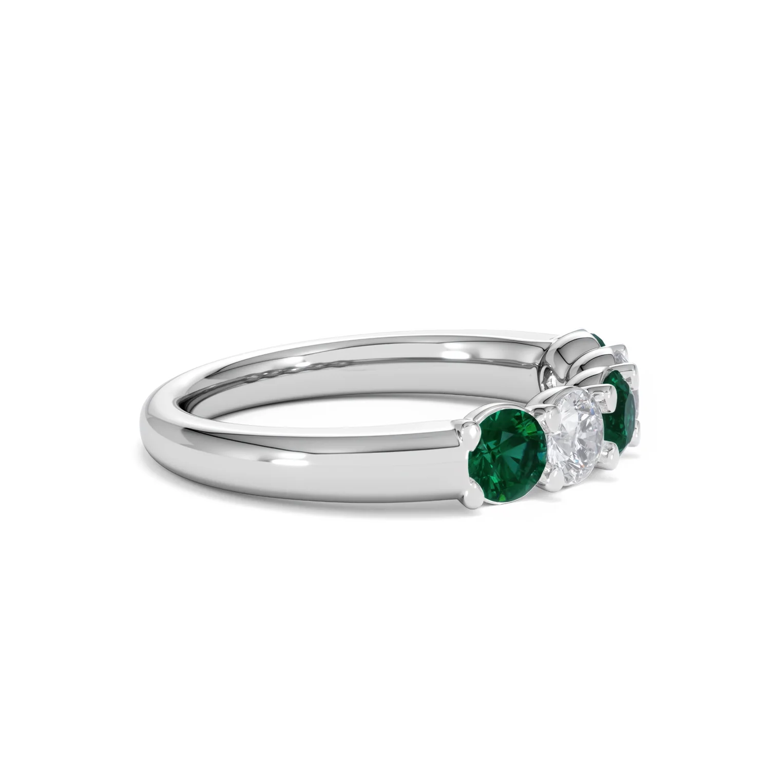 Solene 0.75ct Round Cut Lab Emerald and Lab Diamond Half Eternity Ring in 18K White Gold - Image 25