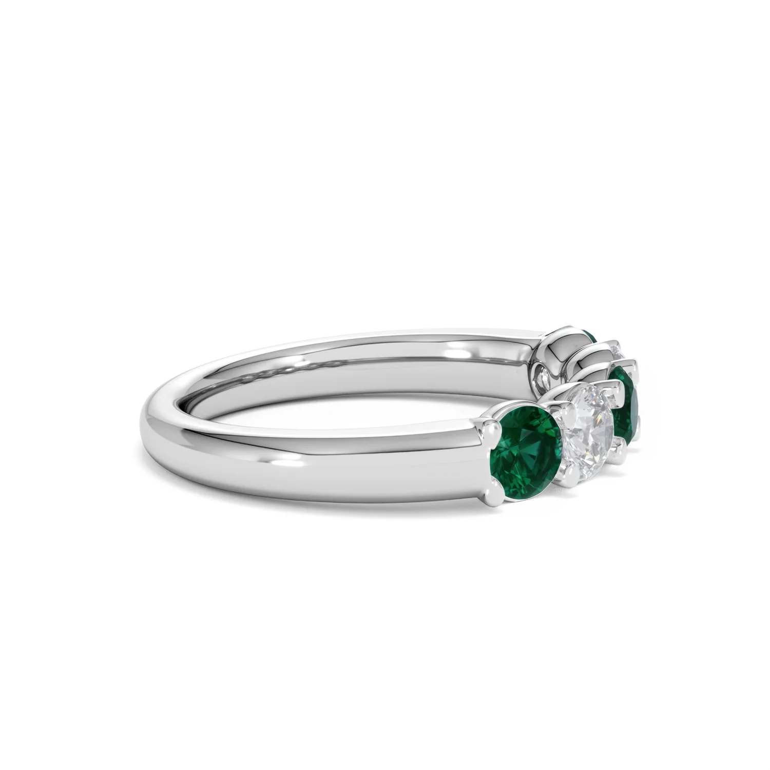Solene 0.75ct Round Cut Lab Emerald and Lab Diamond Half Eternity Ring in 18K White Gold - Image 26