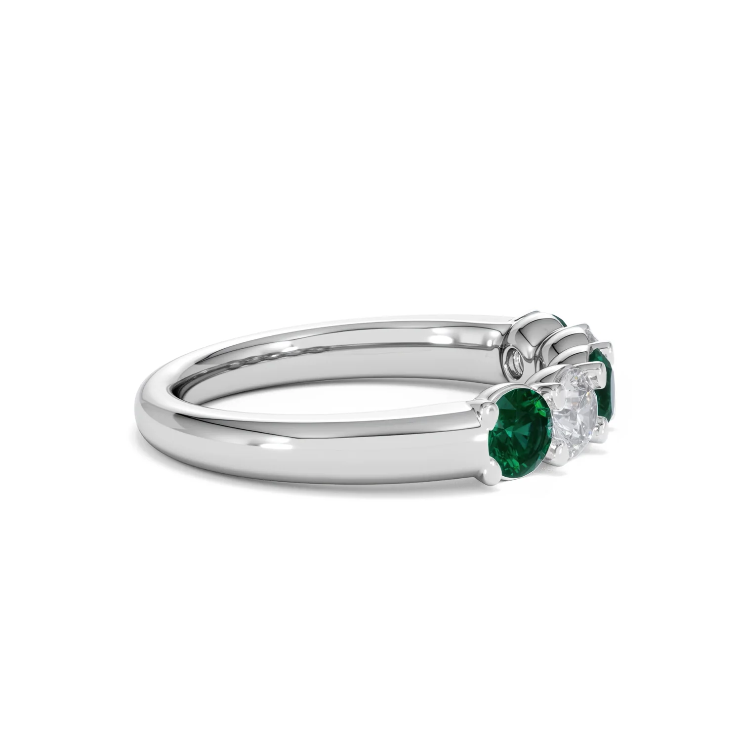Solene 0.75ct Round Cut Lab Emerald and Lab Diamond Half Eternity Ring in 18K White Gold - Image 27