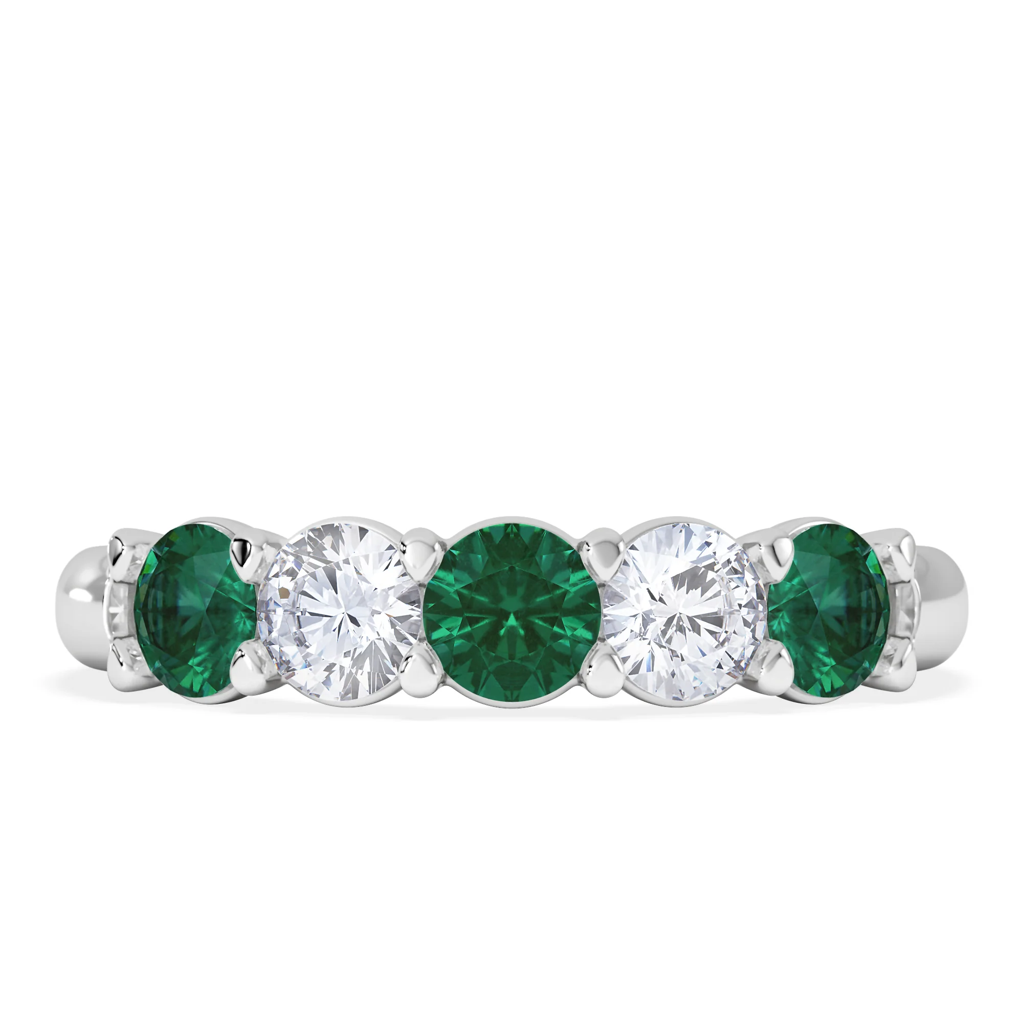 Solene 0.75ct Round Cut Lab Emerald and Lab Diamond Half Eternity Ring in 18K White Gold - Image 3