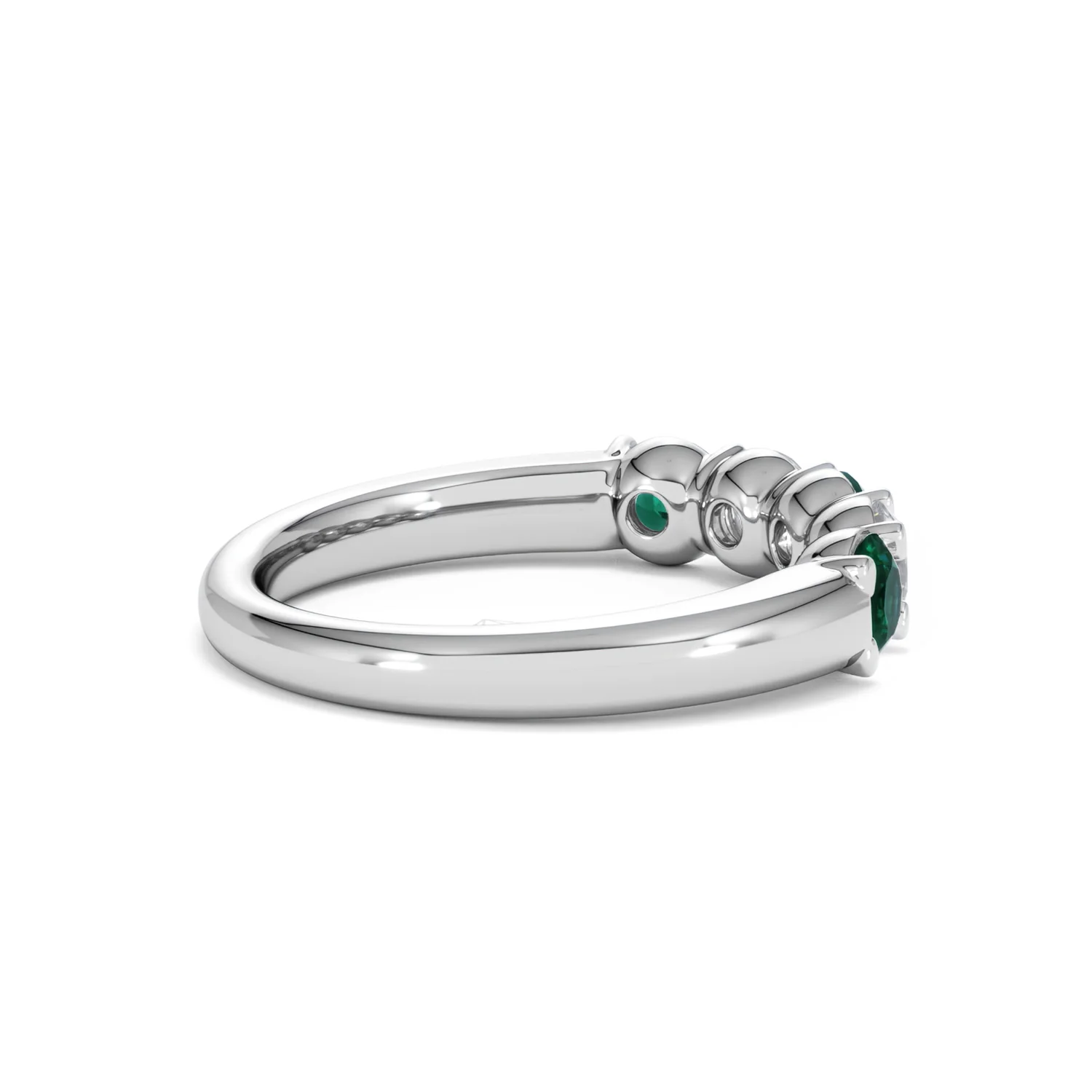 Solene 0.75ct Round Cut Lab Emerald and Lab Diamond Half Eternity Ring in 18K White Gold - Image 34