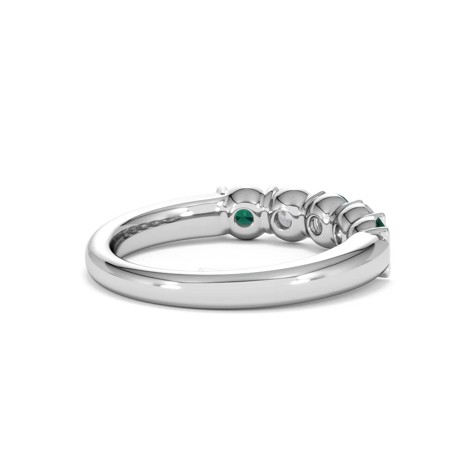 Solene 0.75ct Round Cut Lab Emerald and Lab Diamond Half Eternity Ring in 18K White Gold - Image 38
