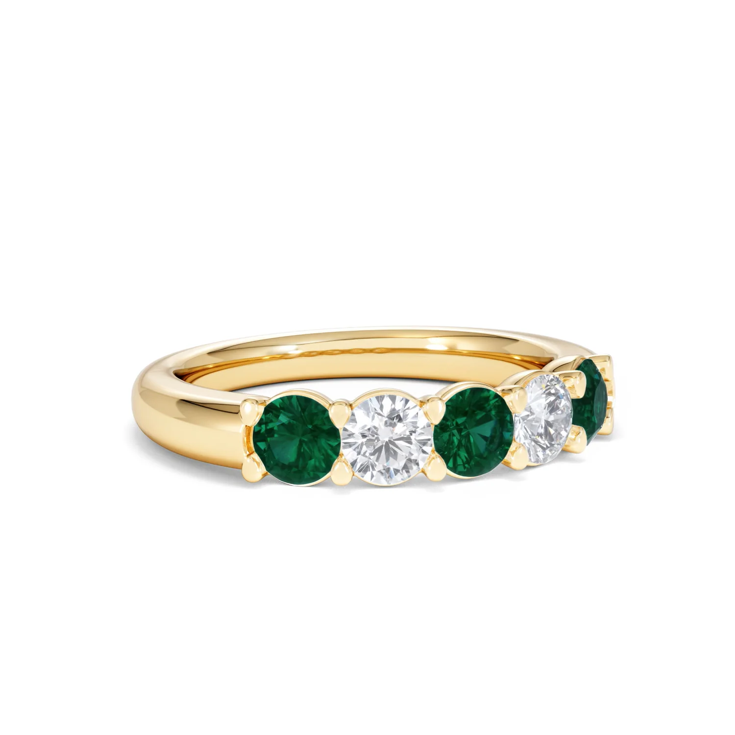 Solene 0.75ct Round Cut Lab Emerald and Lab Diamond Half Eternity Ring in 18K Yellow Gold - Image 15