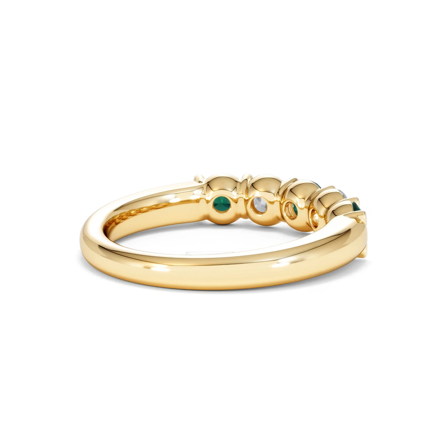 Solene 0.75ct Round Cut Lab Emerald and Lab Diamond Half Eternity Ring in 18K Yellow Gold - Image 39