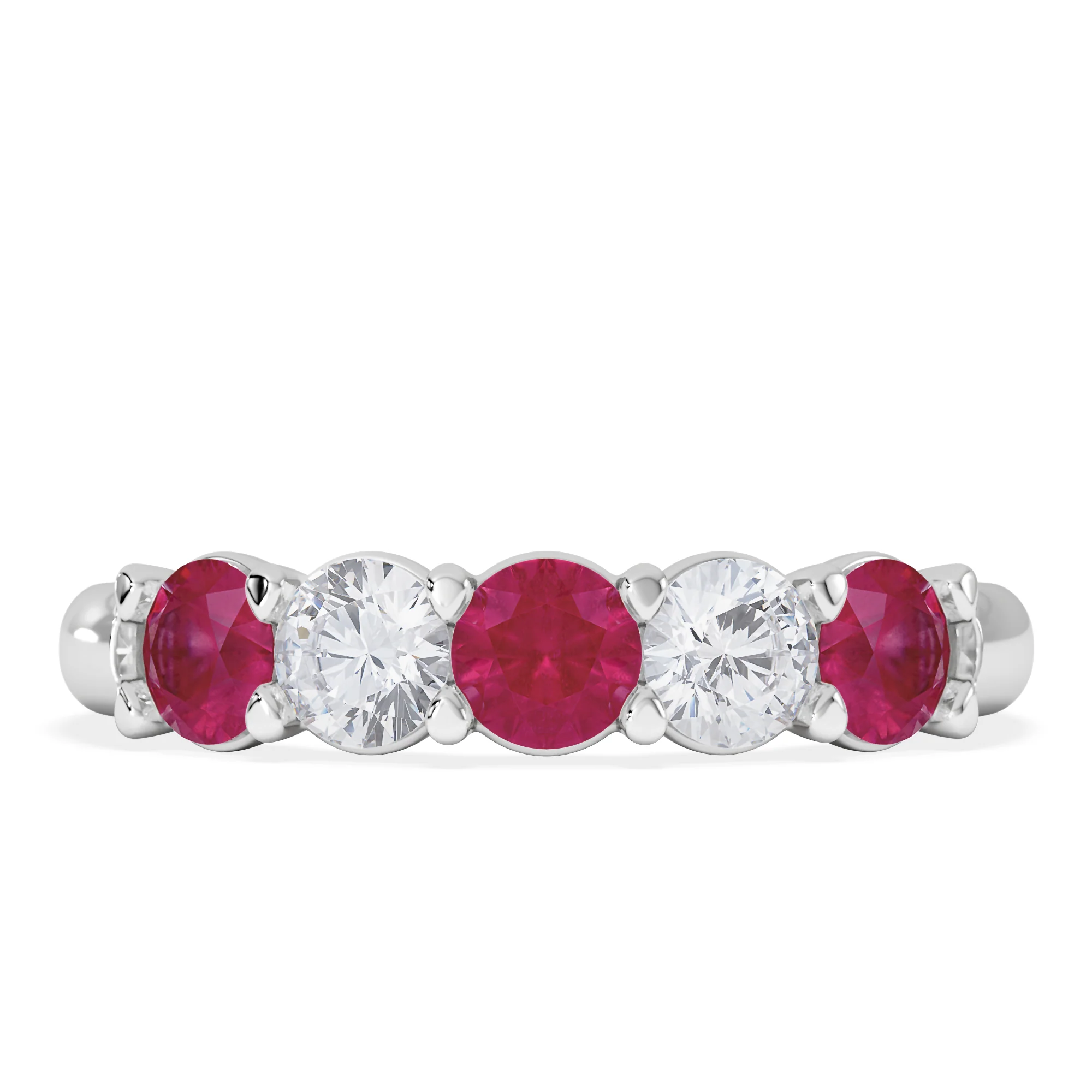 Solene 0.75ct Round Cut Lab Ruby and Lab Diamond Half Eternity Ring in 18K White Gold - Image 3