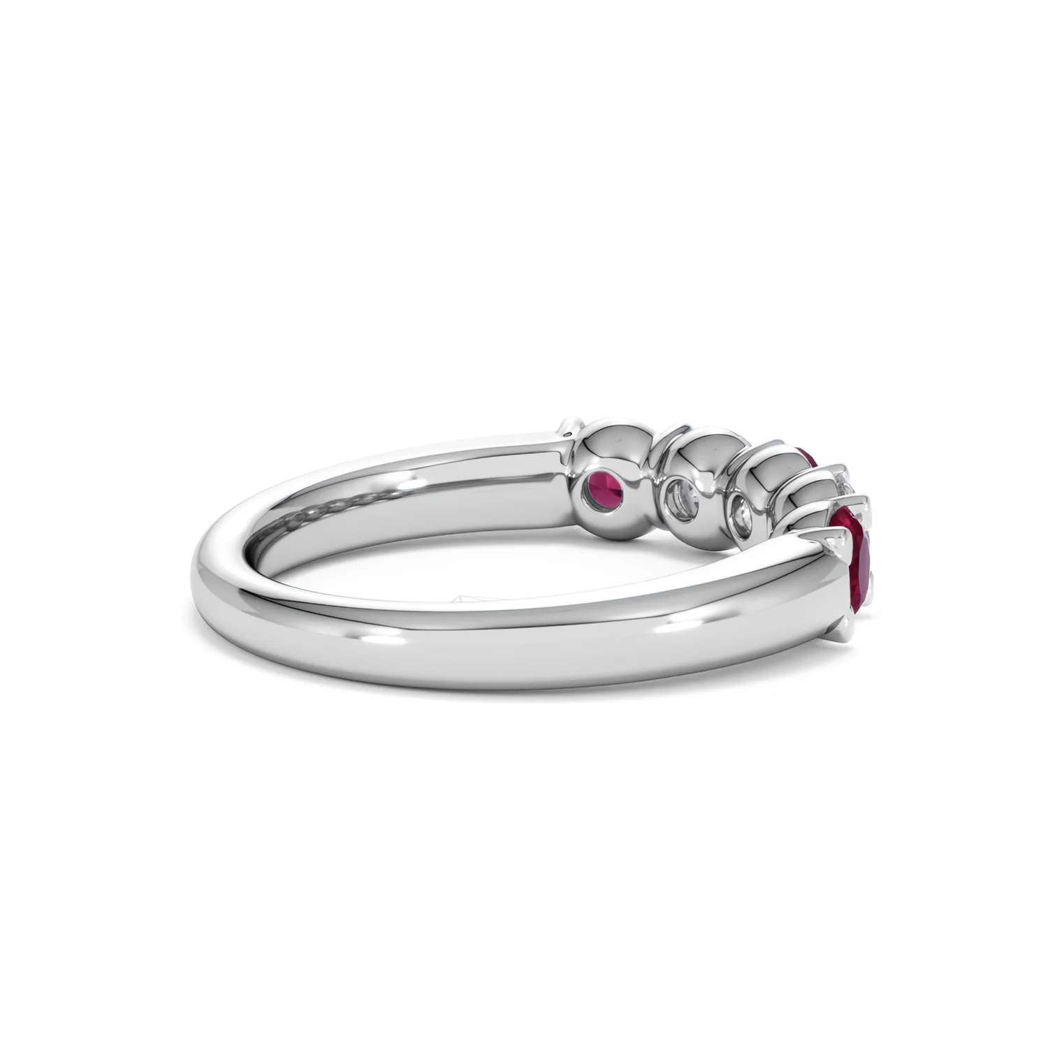 Solene 0.75ct Round Cut Lab Ruby and Lab Diamond Half Eternity Ring in 18K White Gold - Image 35