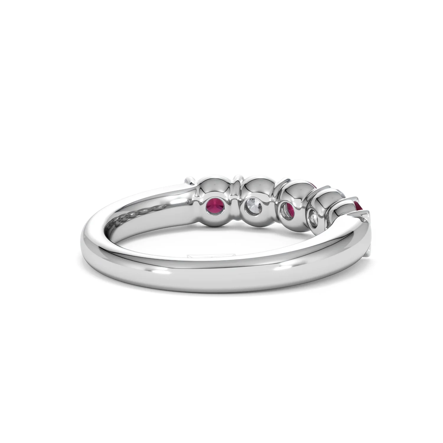 Solene 0.75ct Round Cut Lab Ruby and Lab Diamond Half Eternity Ring in 18K White Gold - Image 40