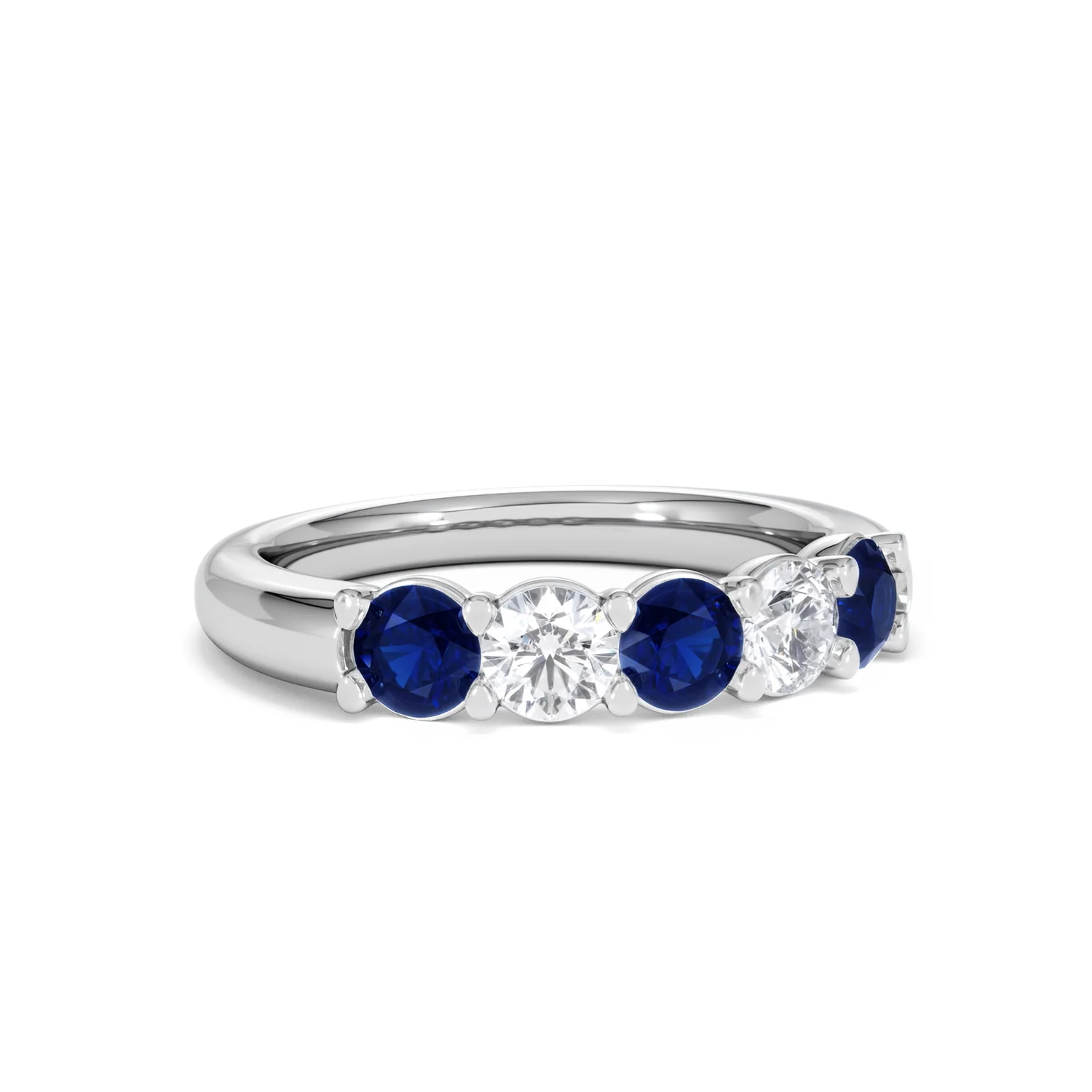 Solene 0.75ct Round Cut Lab Sapphire and Lab Diamond Half Eternity Ring in 18K White Gold - Image 14