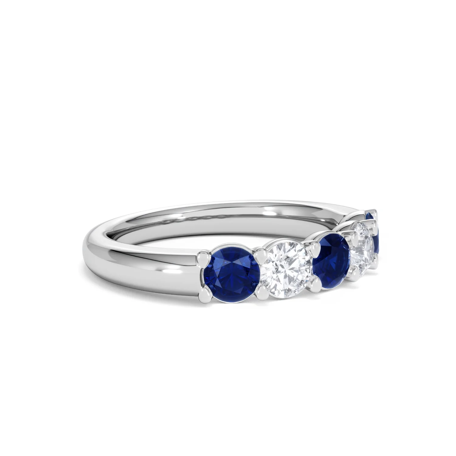 Solene 0.75ct Round Cut Lab Sapphire and Lab Diamond Half Eternity Ring in 18K White Gold - Image 19