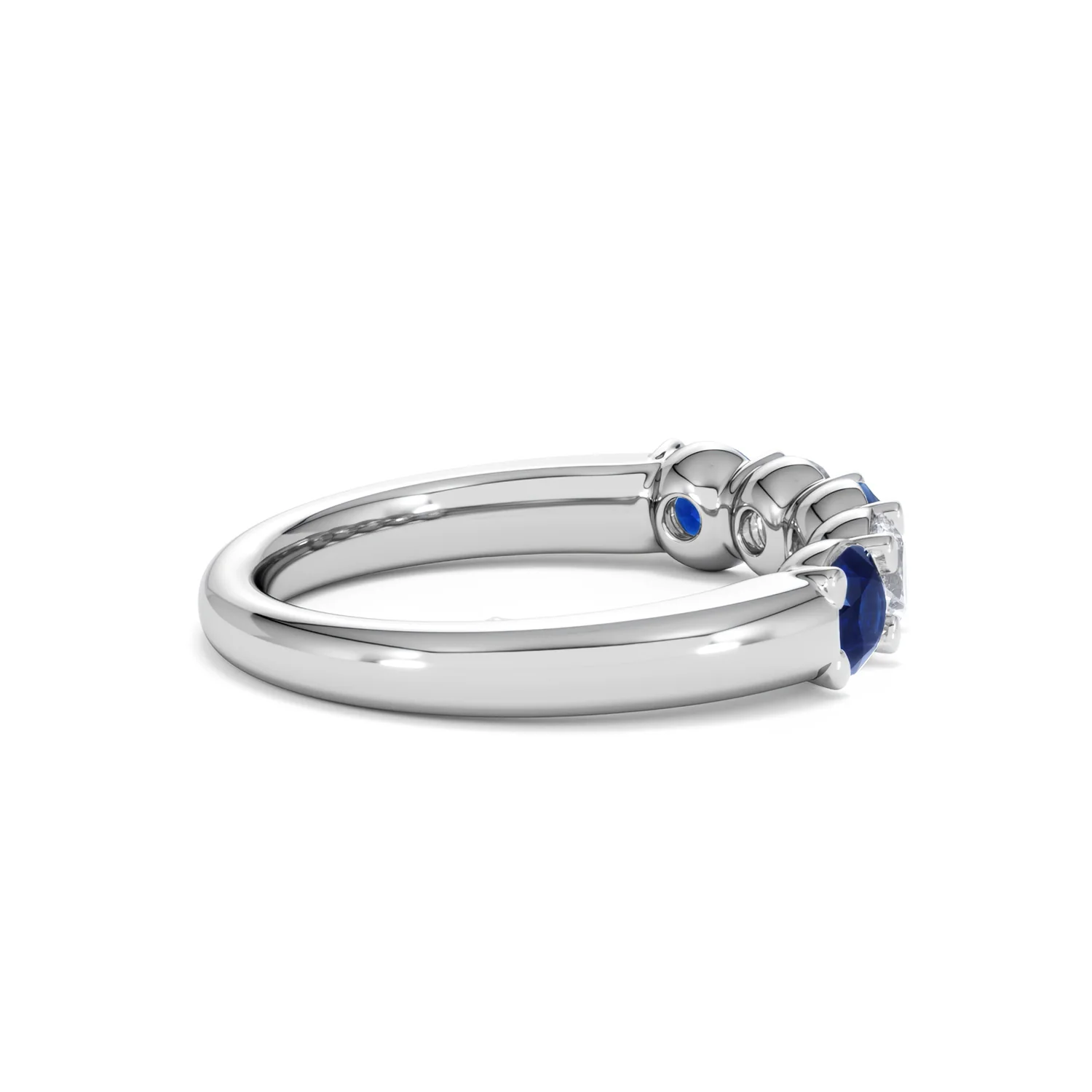 Solene 0.75ct Round Cut Lab Sapphire and Lab Diamond Half Eternity Ring in 18K White Gold - Image 32