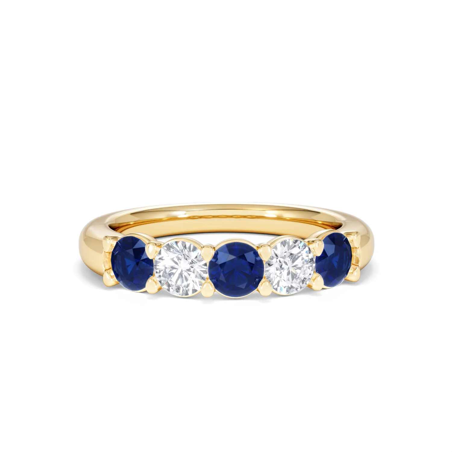 Solene 0.75ct Round Cut Lab Sapphire and Lab Diamond Half Eternity Ring in 18K Yellow Gold - Image 10