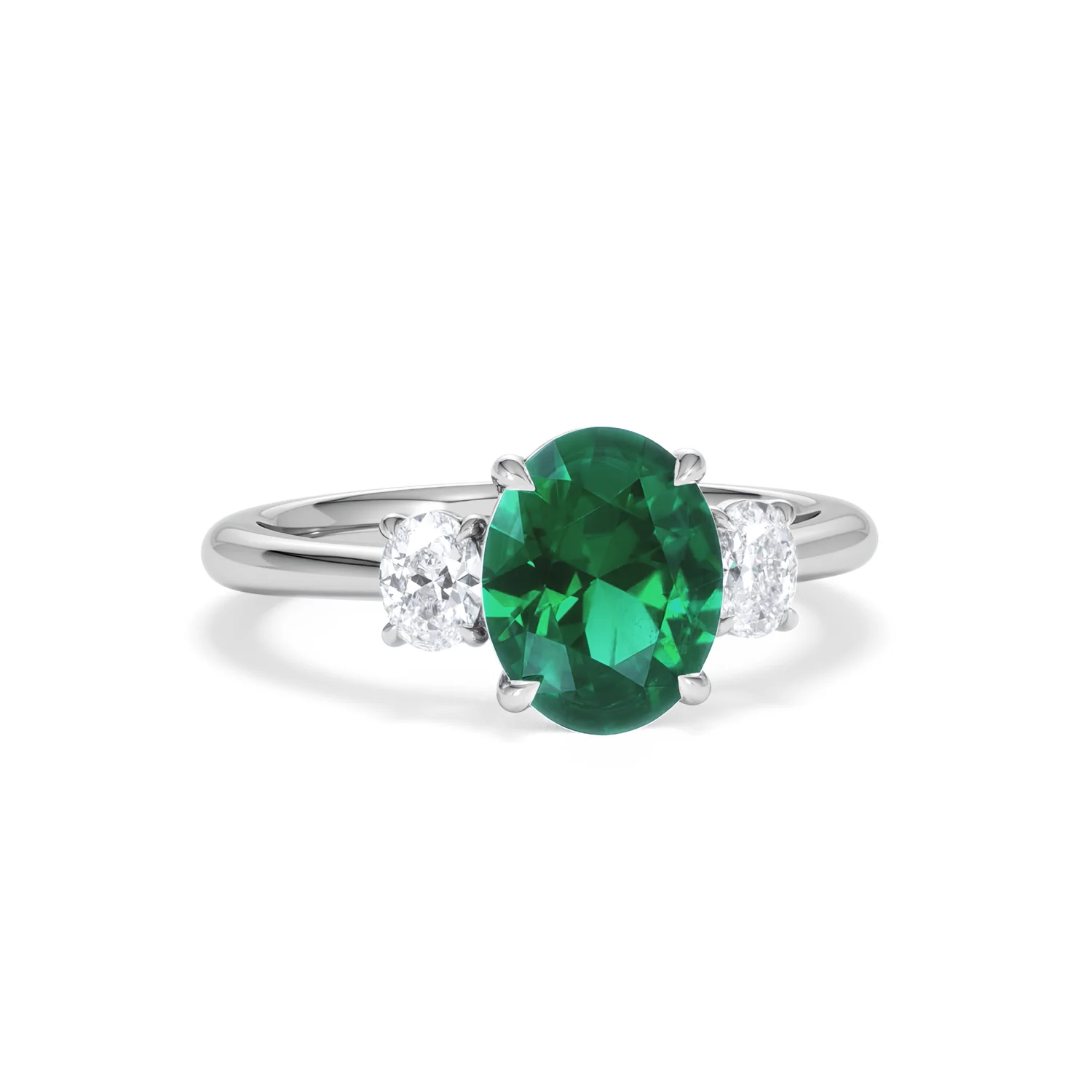 Solene 2.00ct Oval Cut Lab Emerald and Lab Diamond 3 Stone Engagement Ring in 18K White Gold - Image 11
