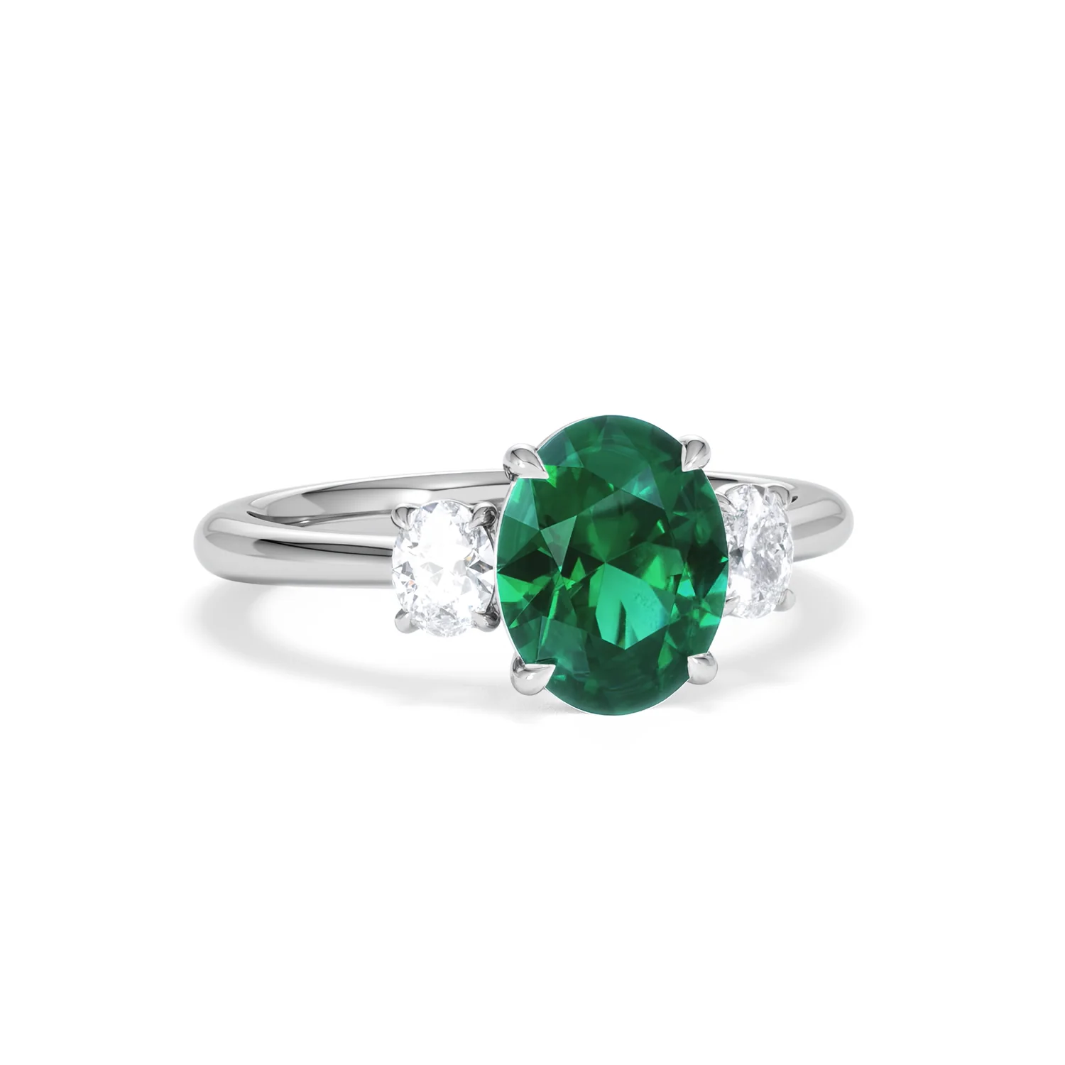 Solene 2.00ct Oval Cut Lab Emerald and Lab Diamond 3 Stone Engagement Ring in 18K White Gold - Image 12