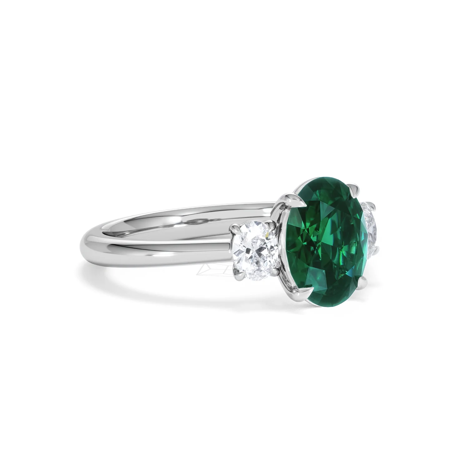 Solene 2.00ct Oval Cut Lab Emerald and Lab Diamond 3 Stone Engagement Ring in 18K White Gold - Image 17