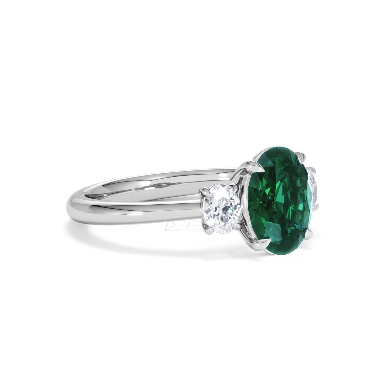 Solene 2.00ct Oval Cut Lab Emerald and Lab Diamond 3 Stone Engagement Ring in 18K White Gold - Image 18