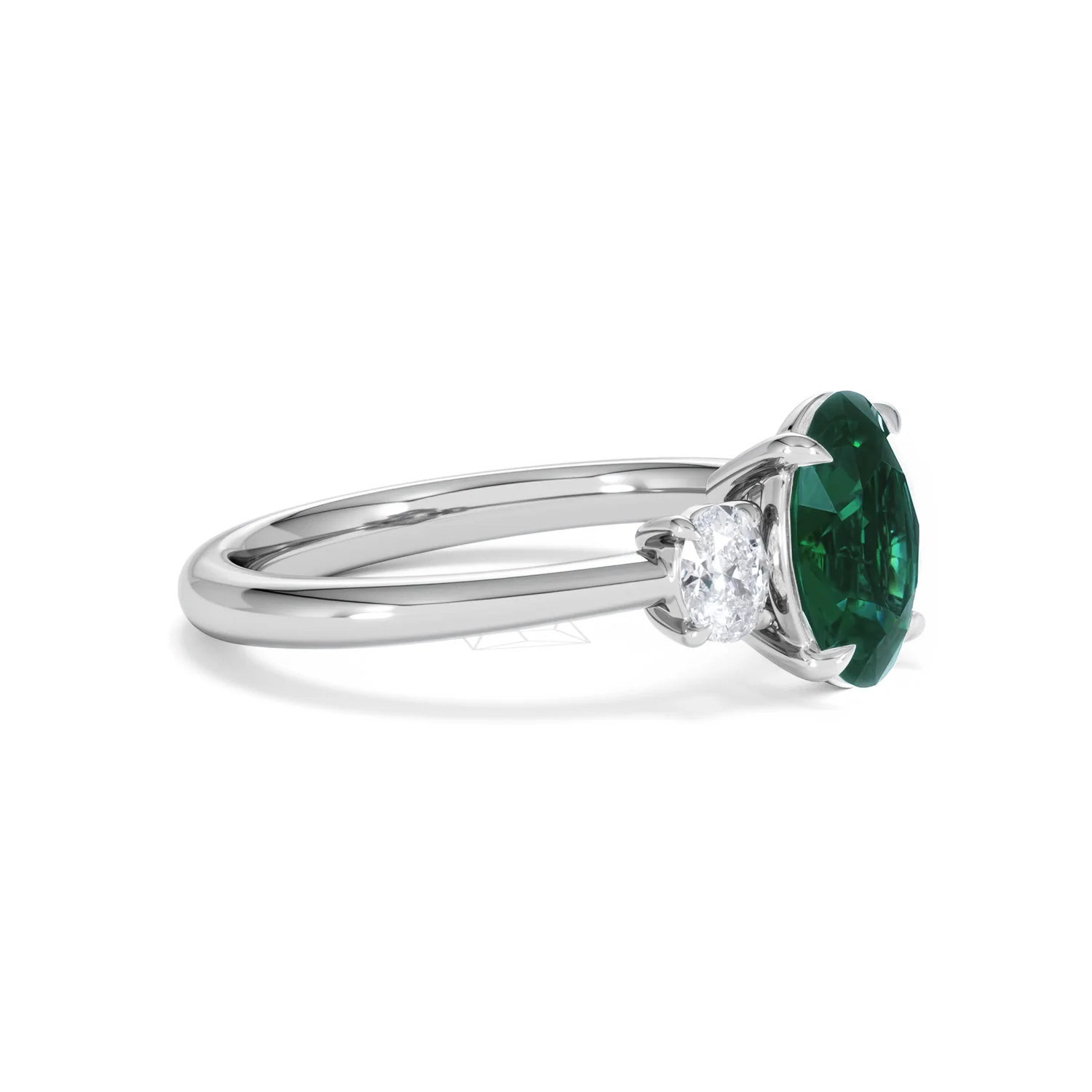 Solene 2.00ct Oval Cut Lab Emerald and Lab Diamond 3 Stone Engagement Ring in 18K White Gold - Image 22