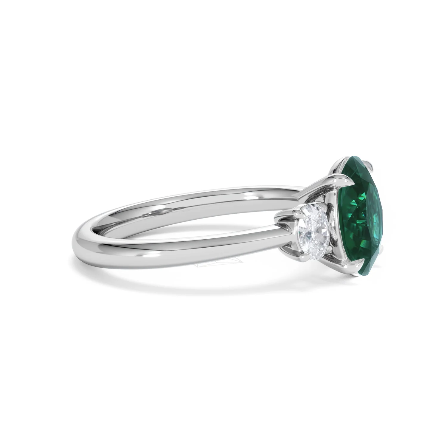 Solene 2.00ct Oval Cut Lab Emerald and Lab Diamond 3 Stone Engagement Ring in 18K White Gold - Image 24