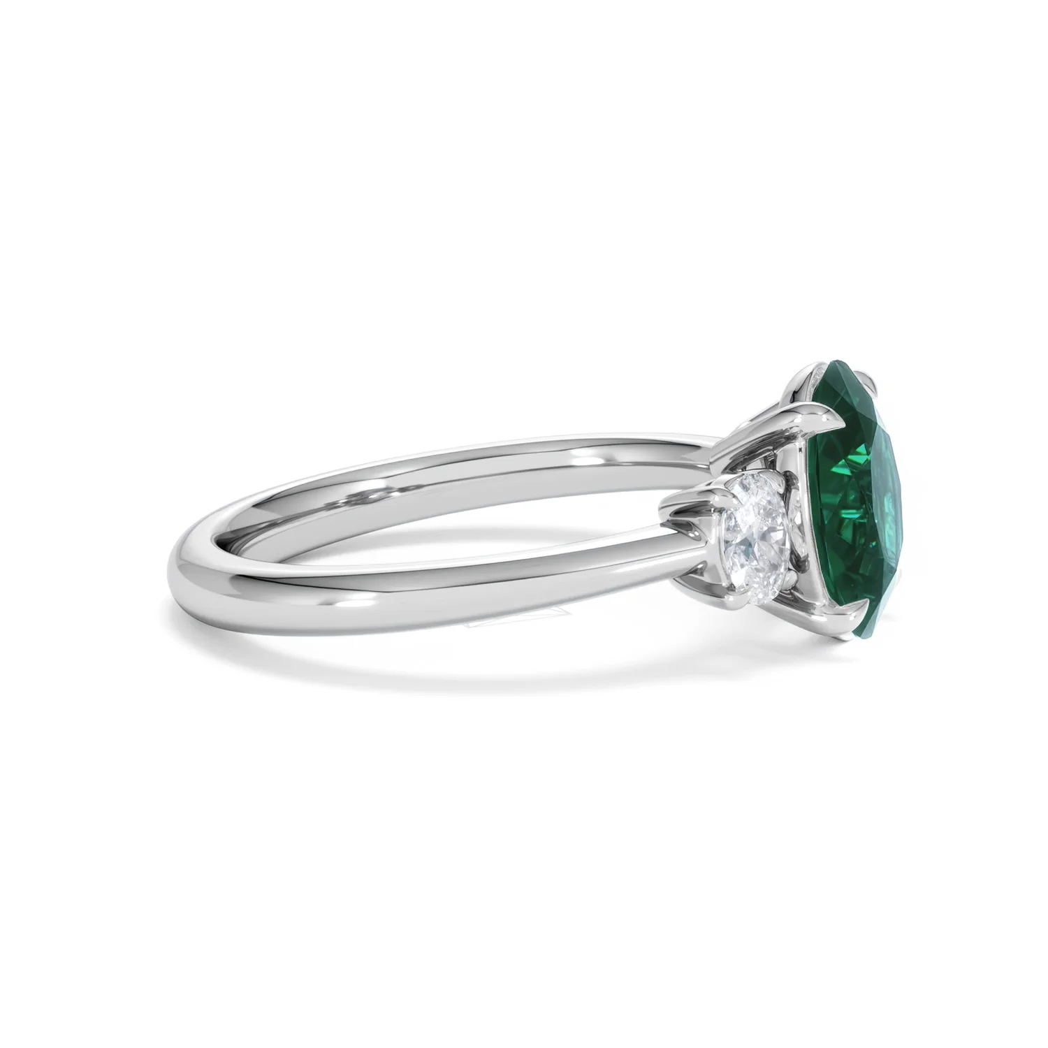 Solene 2.00ct Oval Cut Lab Emerald and Lab Diamond 3 Stone Engagement Ring in 18K White Gold - Image 25